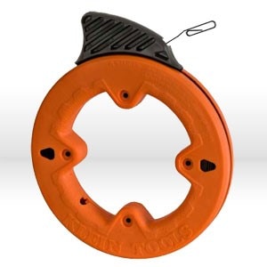 Klein Tools Depth finder Fish Tape, Type: Steel fish tapes, Style: High strength laser etched 1" increments, Size: 1/8" wide, Length: 25', Material: Steel, Reel Diameter: 7", Color: Orange reel