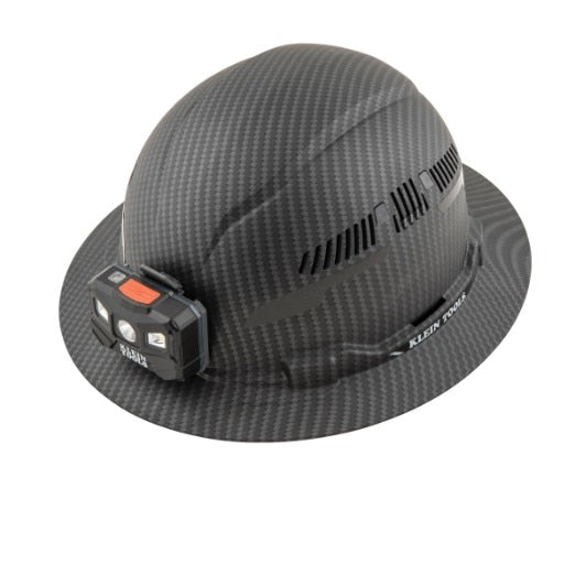 Hard Hat, Adjustable Vents, Full Brim with Headlamp