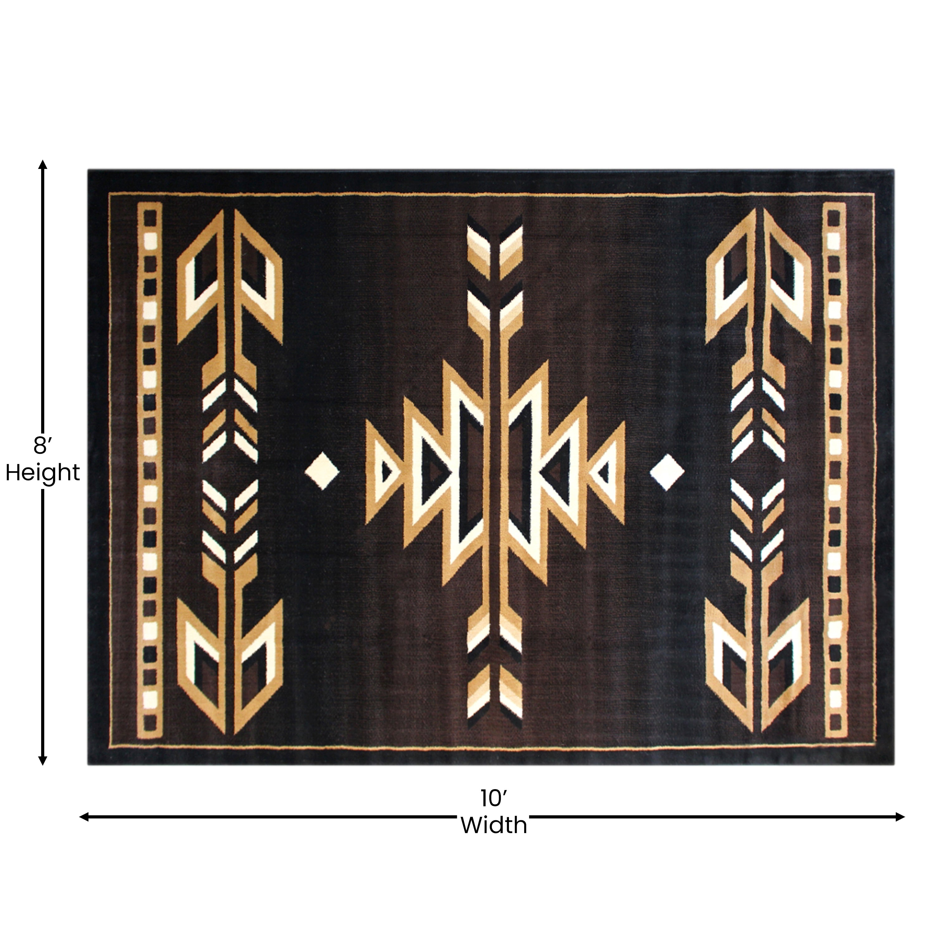 Amado Collection Southwestern 8' x 10' Brown Area Rug - Olefin Accent Rug with Jute Backing - Living Room, Bedroom, Entryway