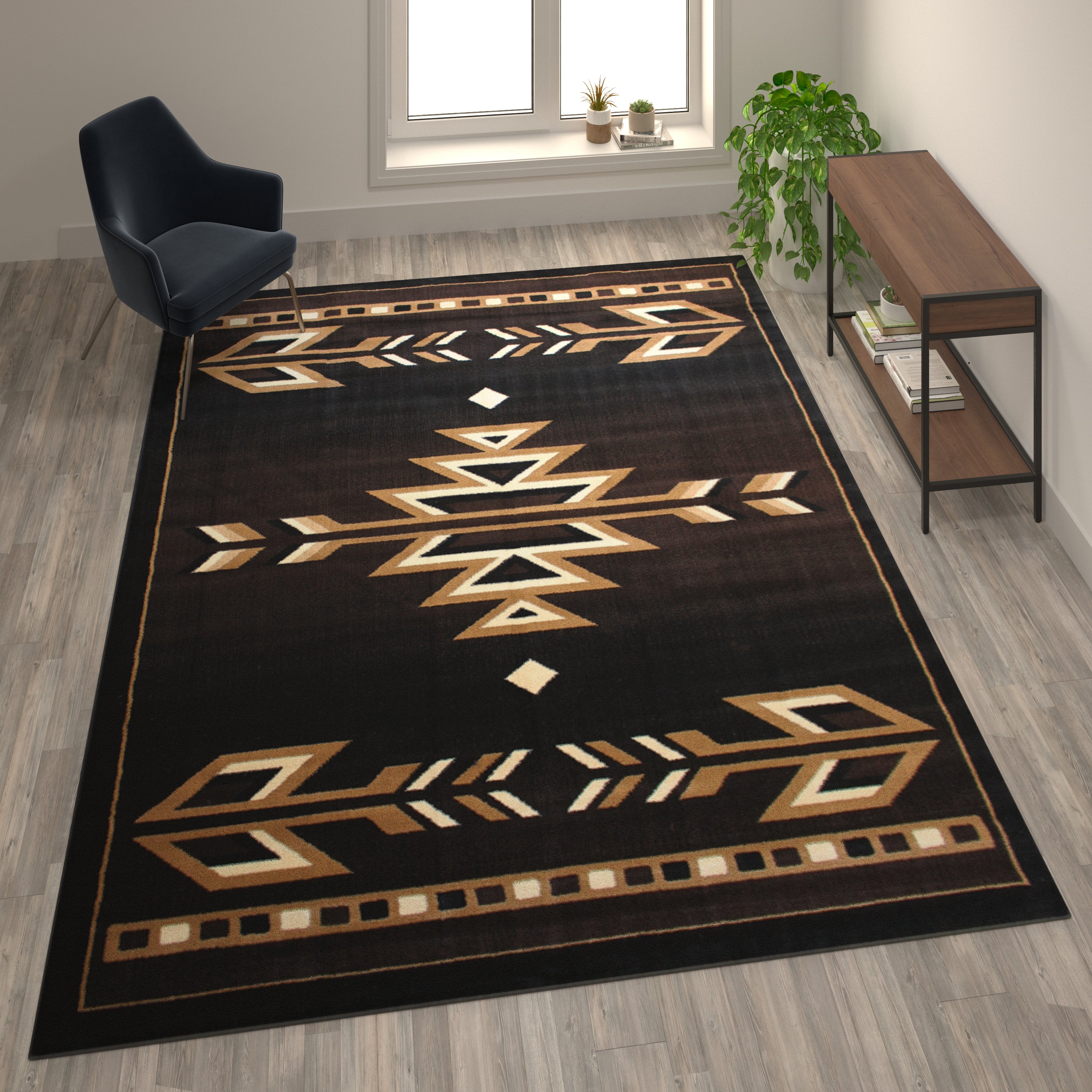 Amado Collection Southwestern 8' x 10' Brown Area Rug - Olefin Accent Rug with Jute Backing - Living Room, Bedroom, Entryway