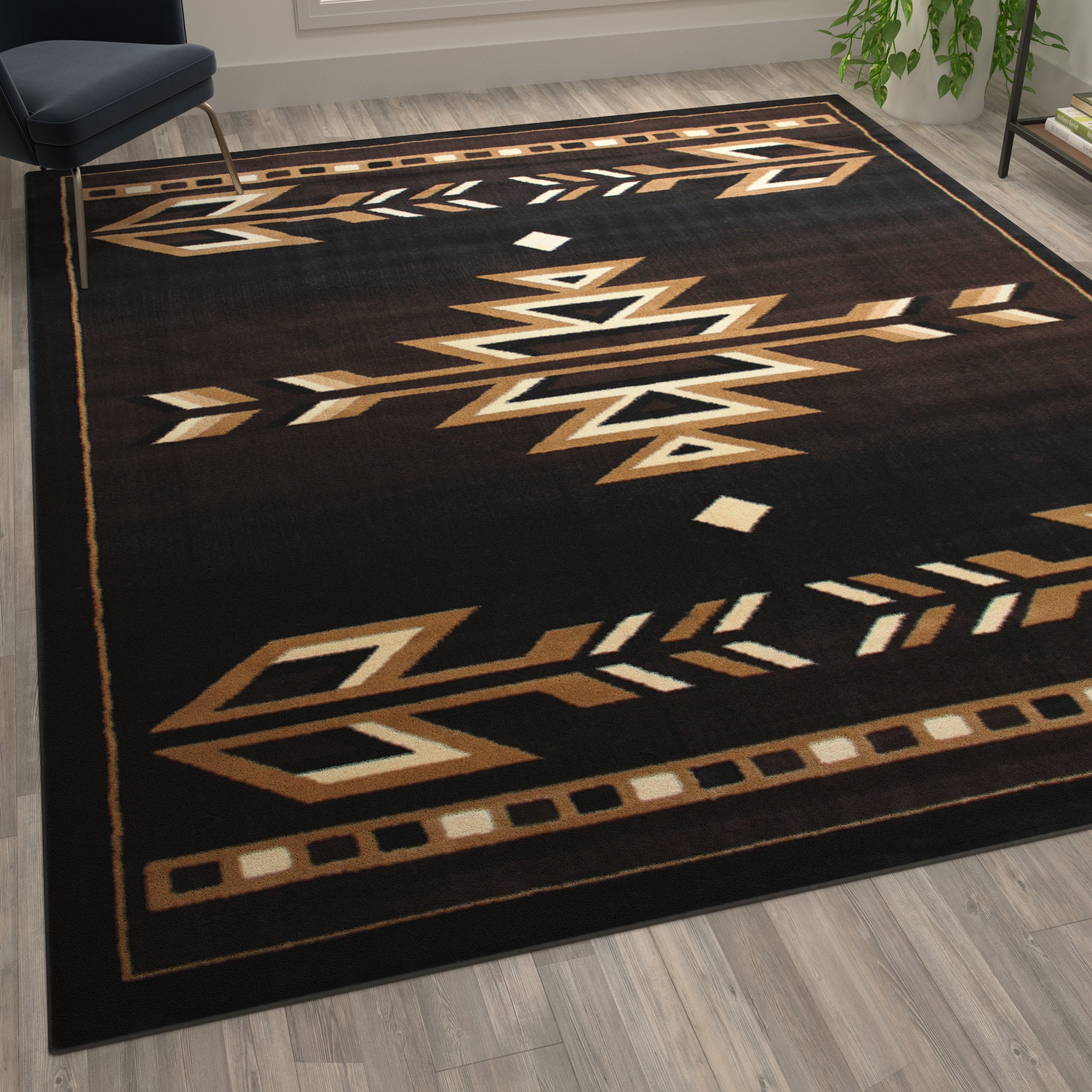 Amado Collection Southwestern 8' x 10' Brown Area Rug - Olefin Accent Rug with Jute Backing - Living Room, Bedroom, Entryway