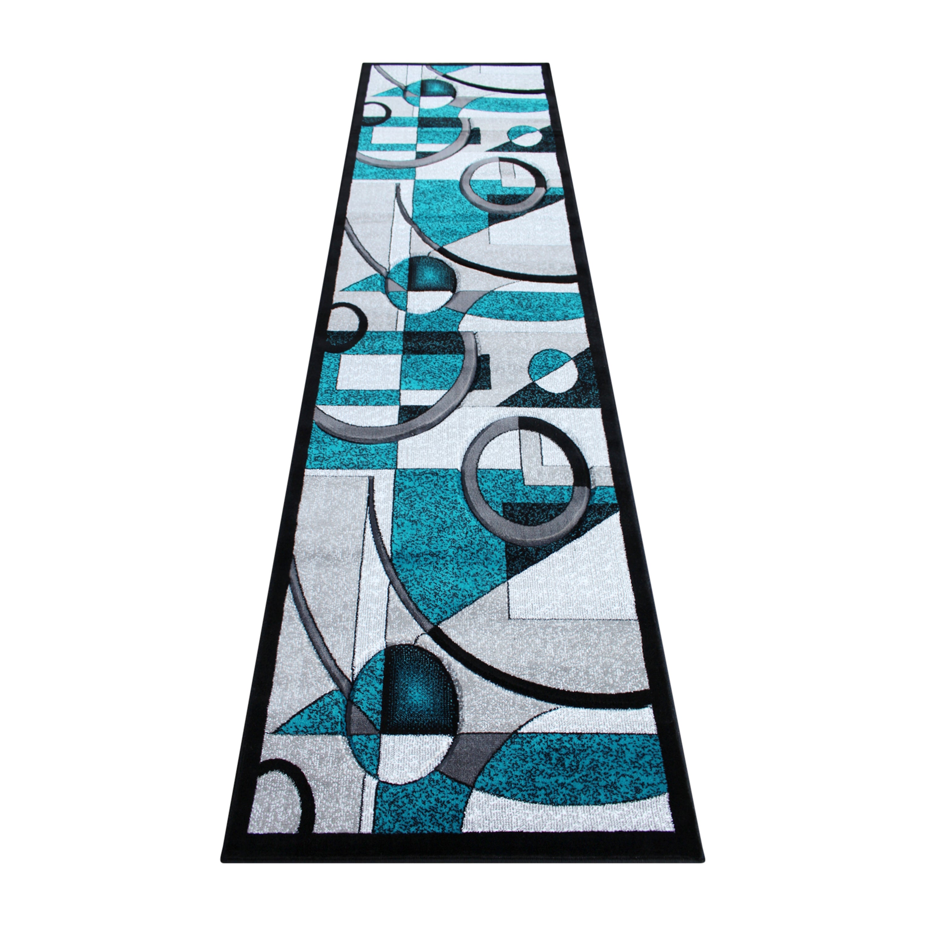 Elias Collection 3' x 10' Turquoise Geometric Abstract Area Rug - Olefin Rug with Jute Backing - Hallway, Entryway, or Bedroom