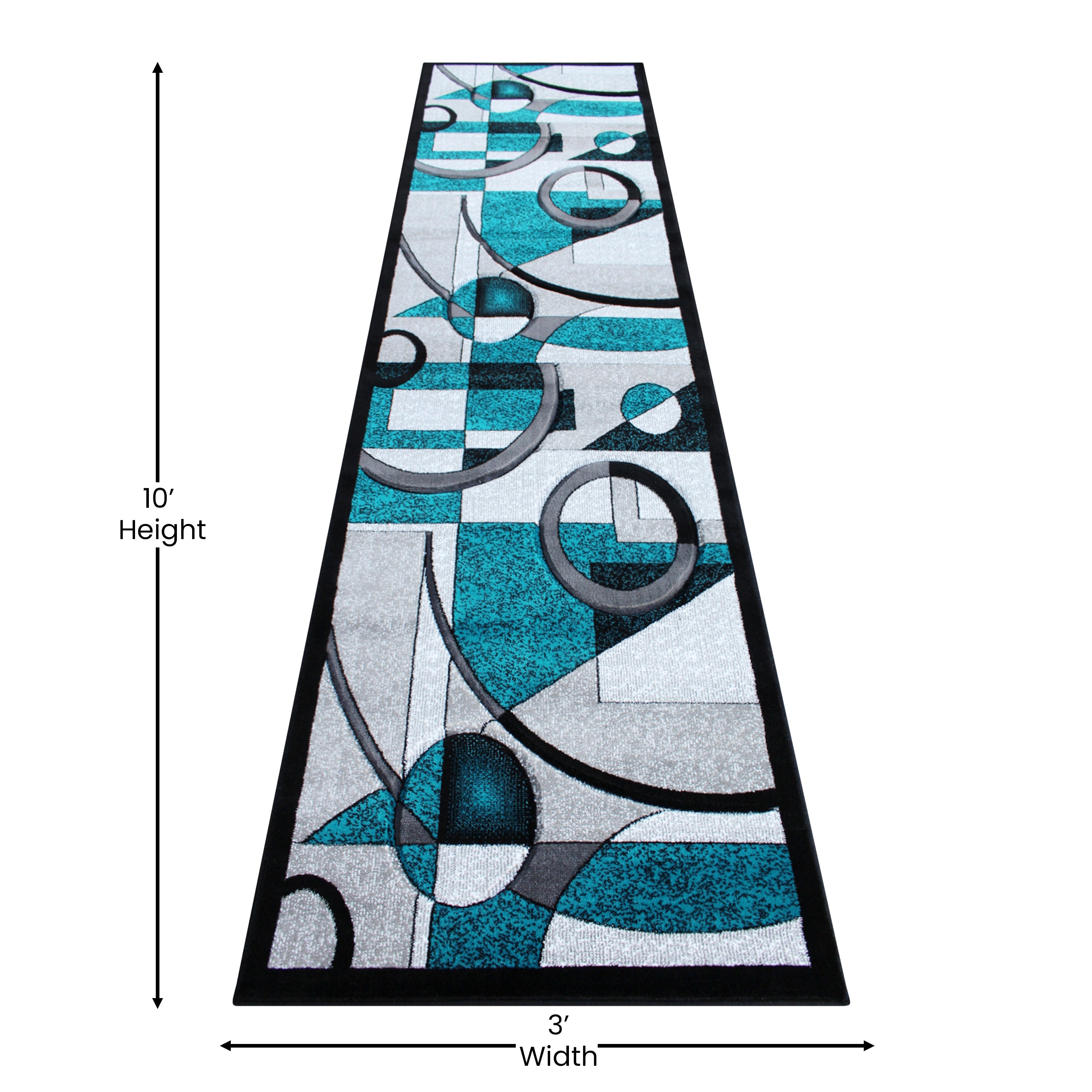 Elias Collection 3' x 10' Turquoise Geometric Abstract Area Rug - Olefin Rug with Jute Backing - Hallway, Entryway, or Bedroom