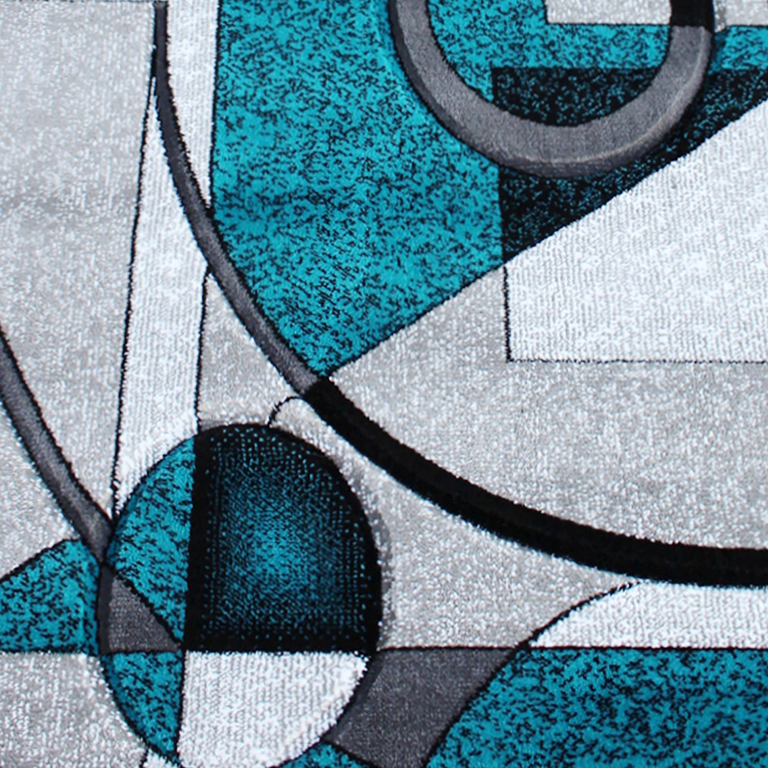 Elias Collection 3' x 10' Turquoise Geometric Abstract Area Rug - Olefin Rug with Jute Backing - Hallway, Entryway, or Bedroom