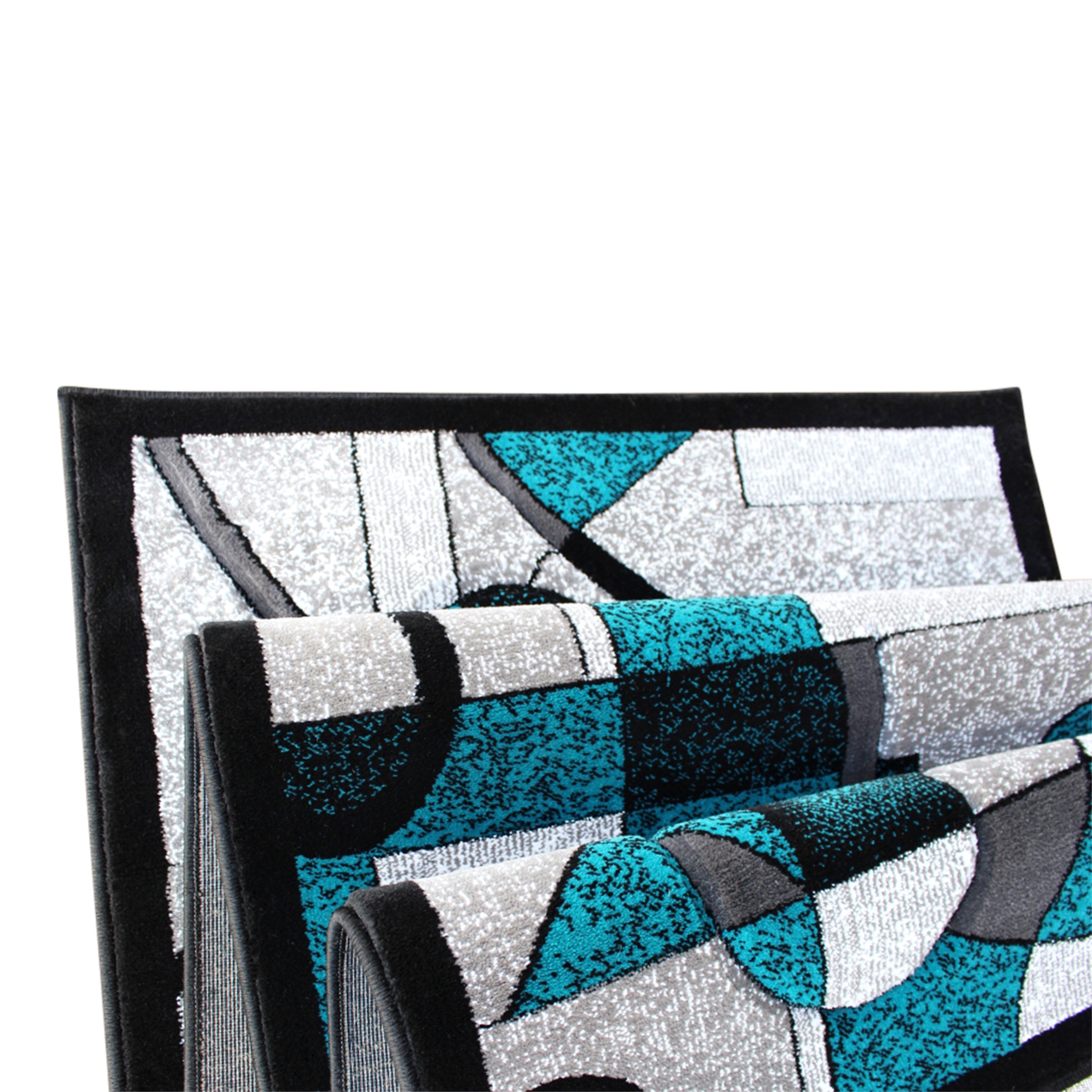 Elias Collection 3' x 10' Turquoise Geometric Abstract Area Rug - Olefin Rug with Jute Backing - Hallway, Entryway, or Bedroom