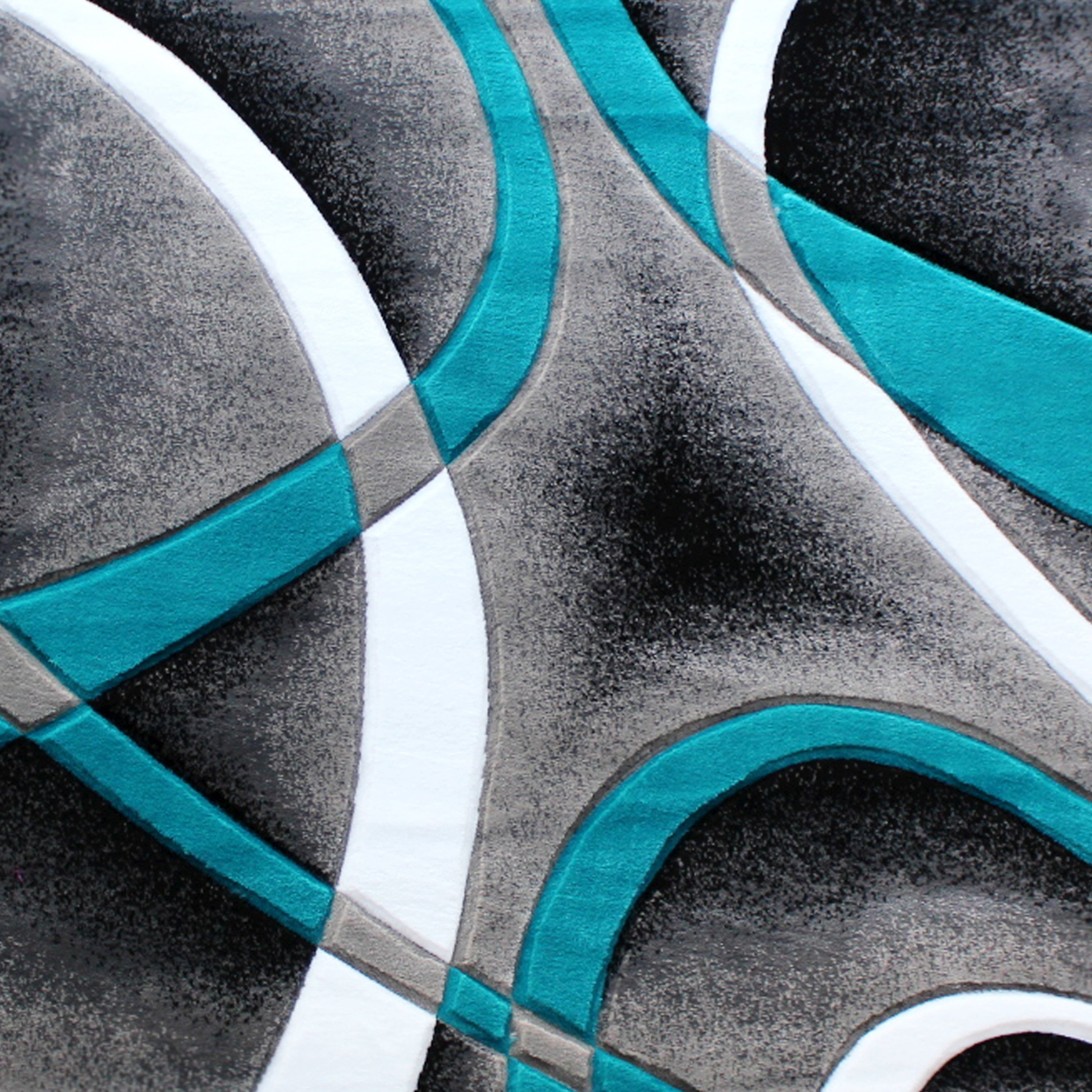 Atlan Collection 2' x 7' Turquoise Abstract Area Rug - Olefin Rug with Jute Backing - Entryway, Living Room or Bedroom