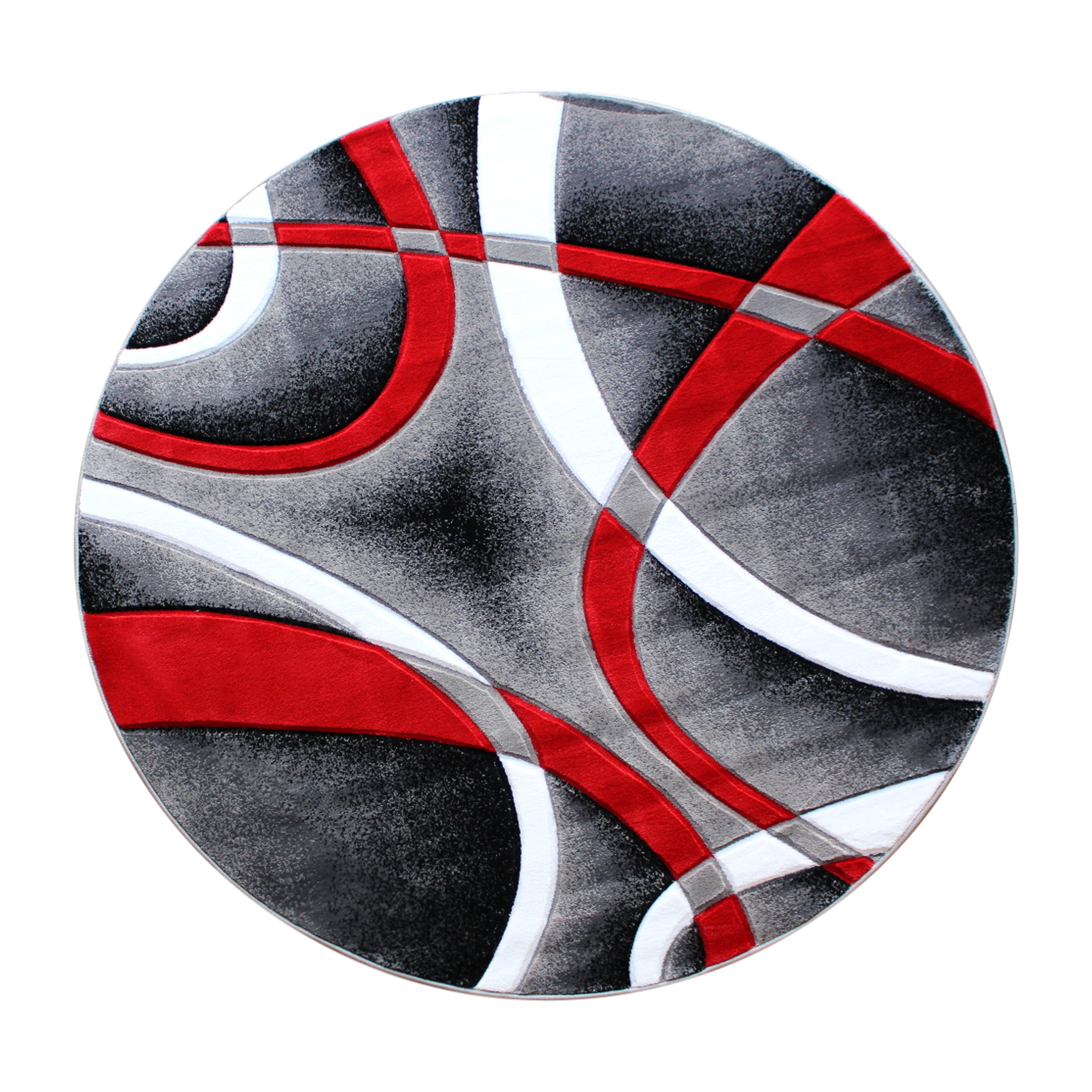 Atlan Collection 4' x 4' Red Round Abstract Area Rug - Olefin Rug with Jute Backing - Entryway, Living Room or Bedroom