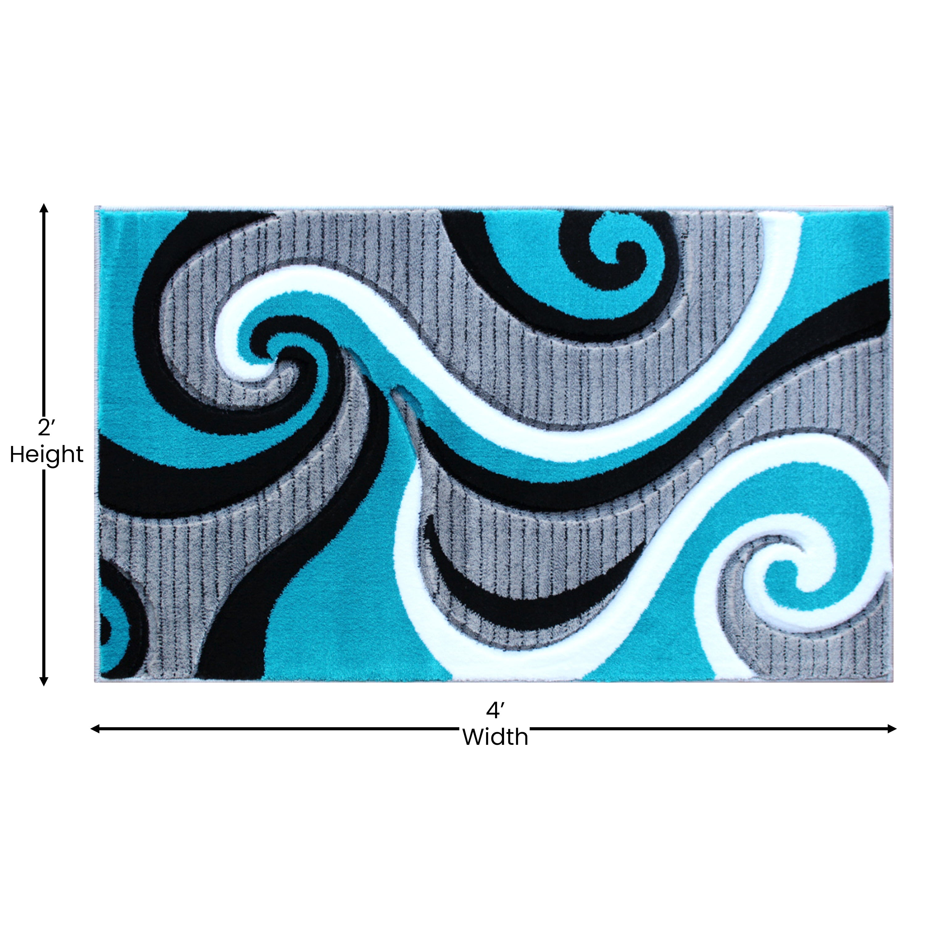 Athos Collection 2' x 3' Turquoise Abstract Area Rug - Olefin Rug with Jute Backing - Hallway, Entryway, or Bedroom
