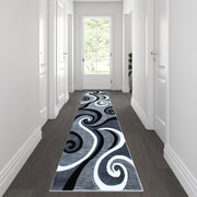 Athos Collection 3' x 10' Gray Abstract Area Rug - Olefin Rug with Jute Backing - Hallway, Entryway, or Bedroom