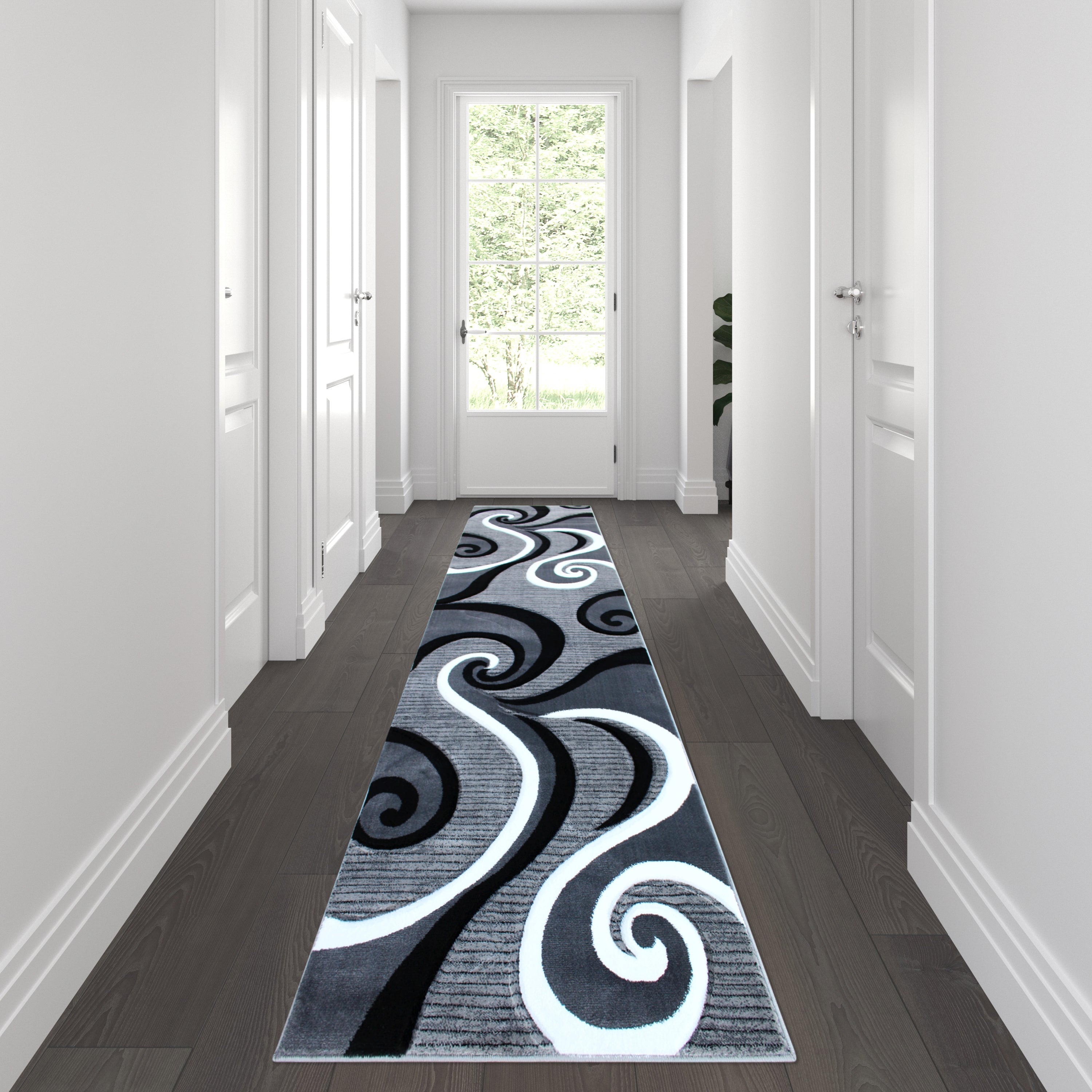 Athos Collection 3' x 10' Gray Abstract Area Rug - Olefin Rug with Jute Backing - Hallway, Entryway, or Bedroom