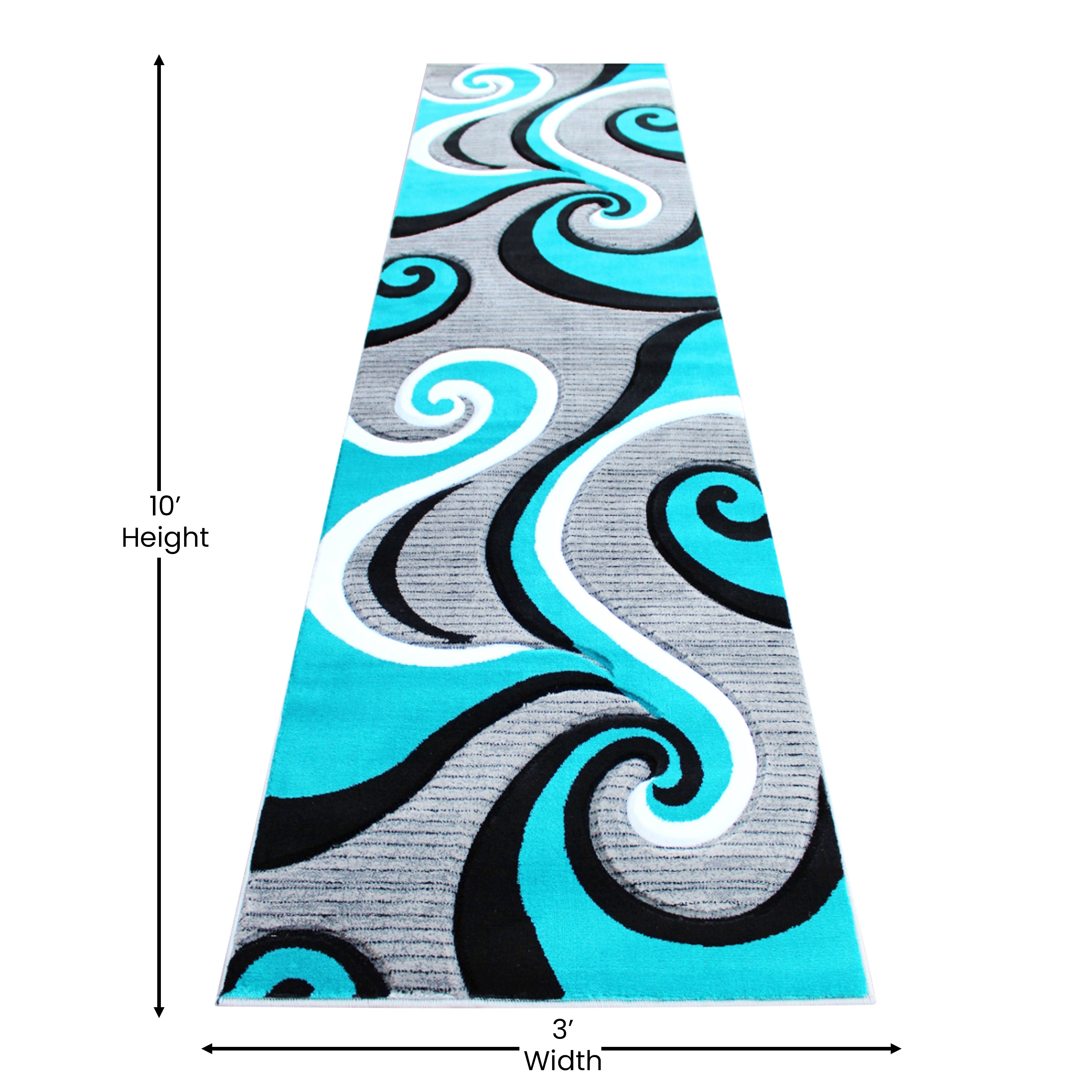 Athos Collection 3' x 10' Turquoise Abstract Area Rug - Olefin Rug with Jute Backing - Hallway, Entryway, or Bedroom