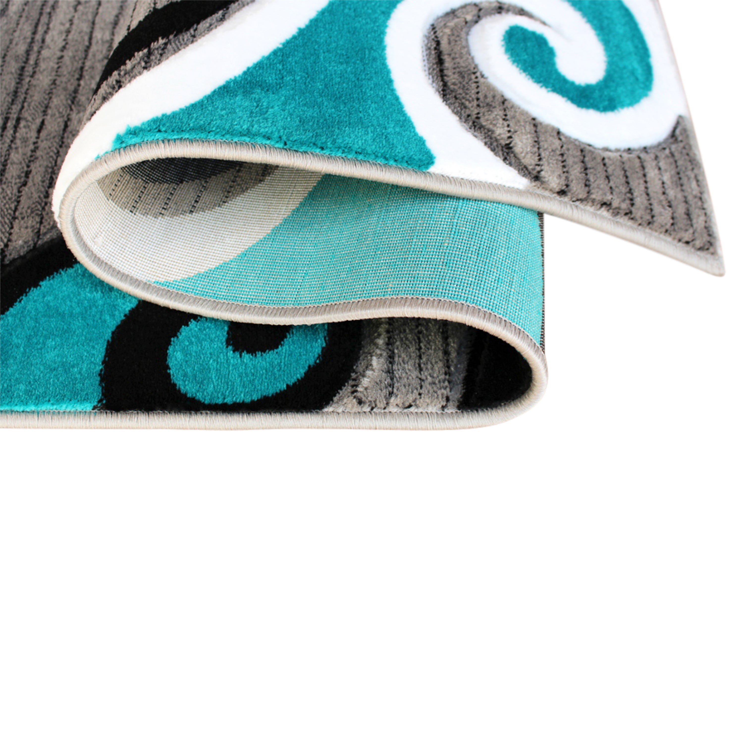 Athos Collection 3' x 10' Turquoise Abstract Area Rug - Olefin Rug with Jute Backing - Hallway, Entryway, or Bedroom