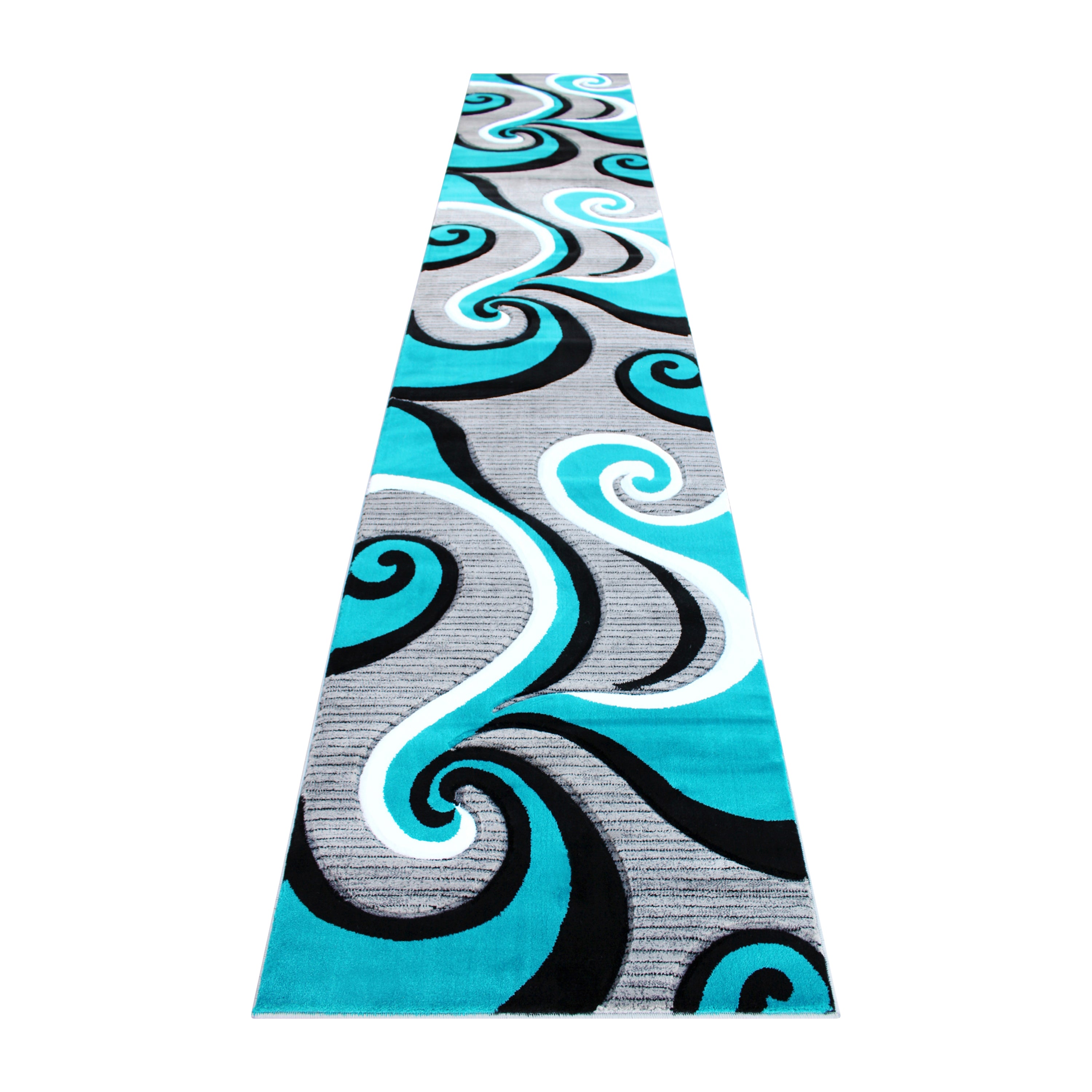 Athos Collection 3' x 16' Turquoise Abstract Area Rug - Olefin Rug with Jute Backing - Hallway, Entryway, or Bedroom