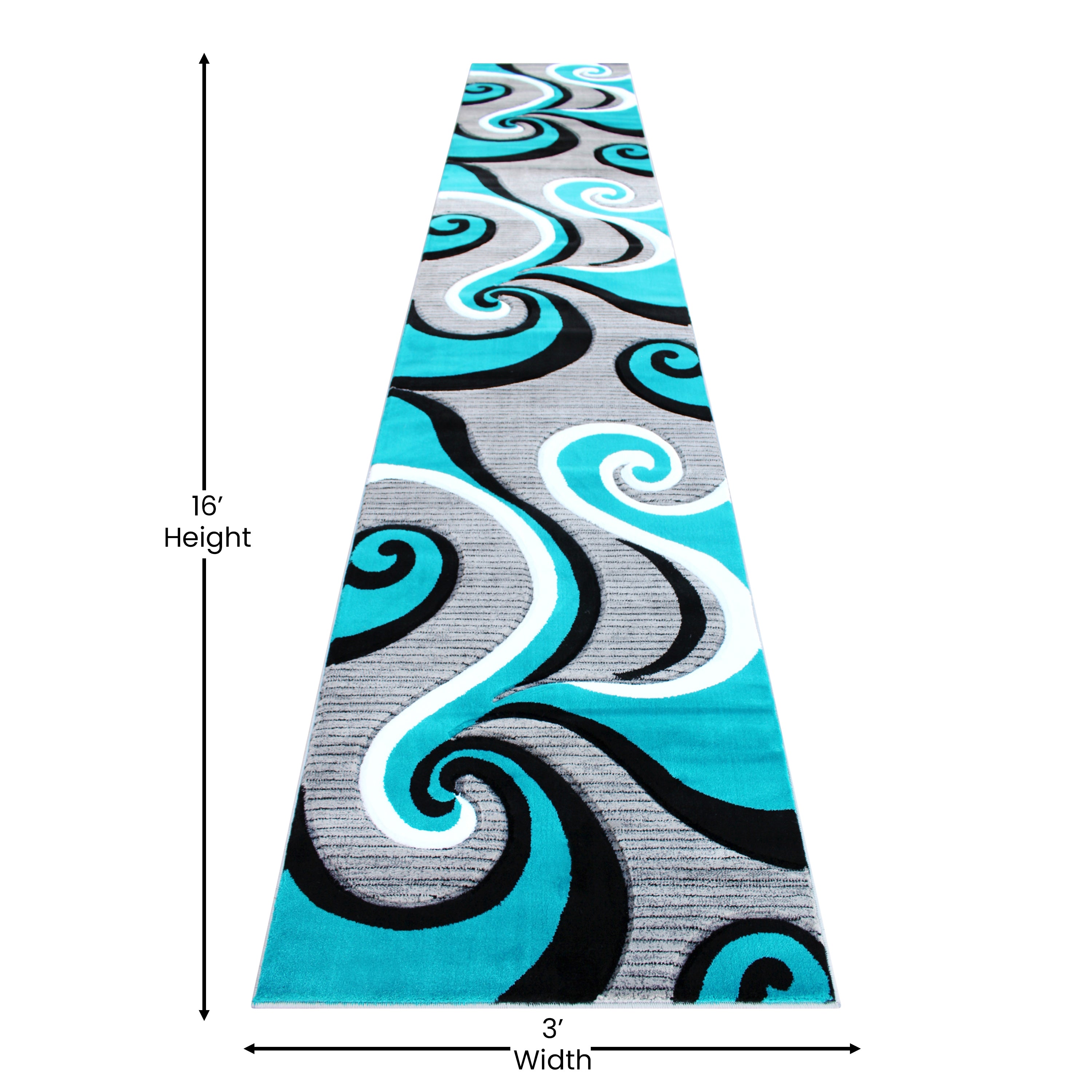 Athos Collection 3' x 16' Turquoise Abstract Area Rug - Olefin Rug with Jute Backing - Hallway, Entryway, or Bedroom
