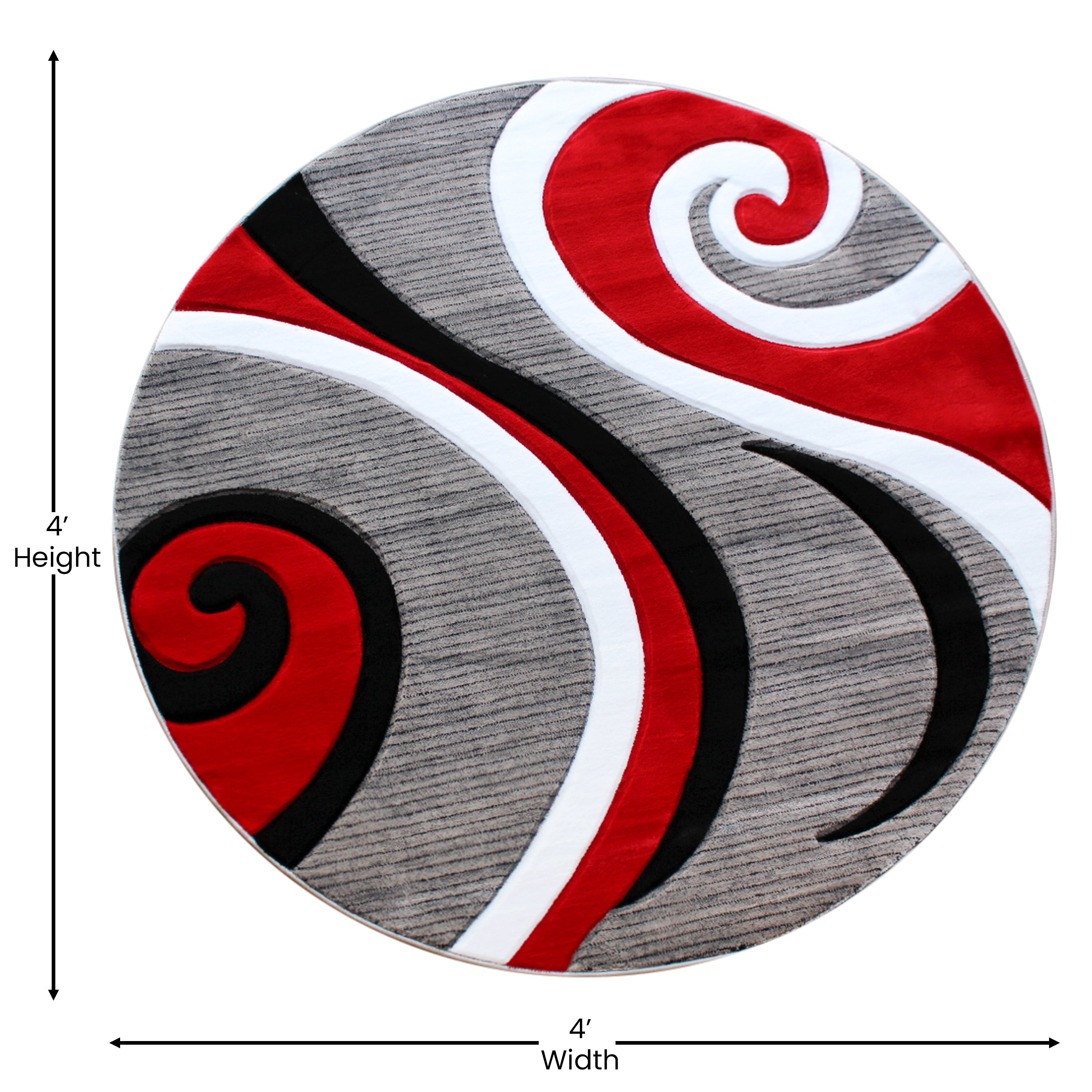 Athos Collection 4' x 4' Red Abstract Area Rug - Olefin Rug with Jute Backing - Hallway, Entryway, or Bedroom