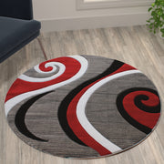 Athos Collection 4' x 4' Red Abstract Area Rug - Olefin Rug with Jute Backing - Hallway, Entryway, or Bedroom