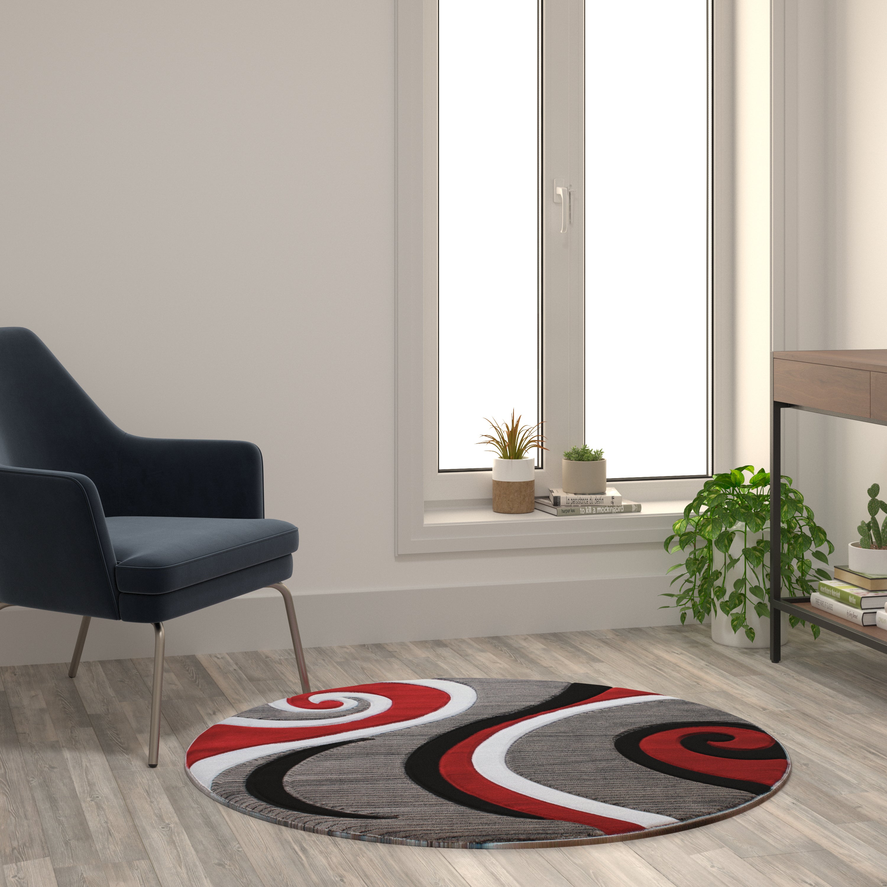 Athos Collection 4' x 4' Red Abstract Area Rug - Olefin Rug with Jute Backing - Hallway, Entryway, or Bedroom