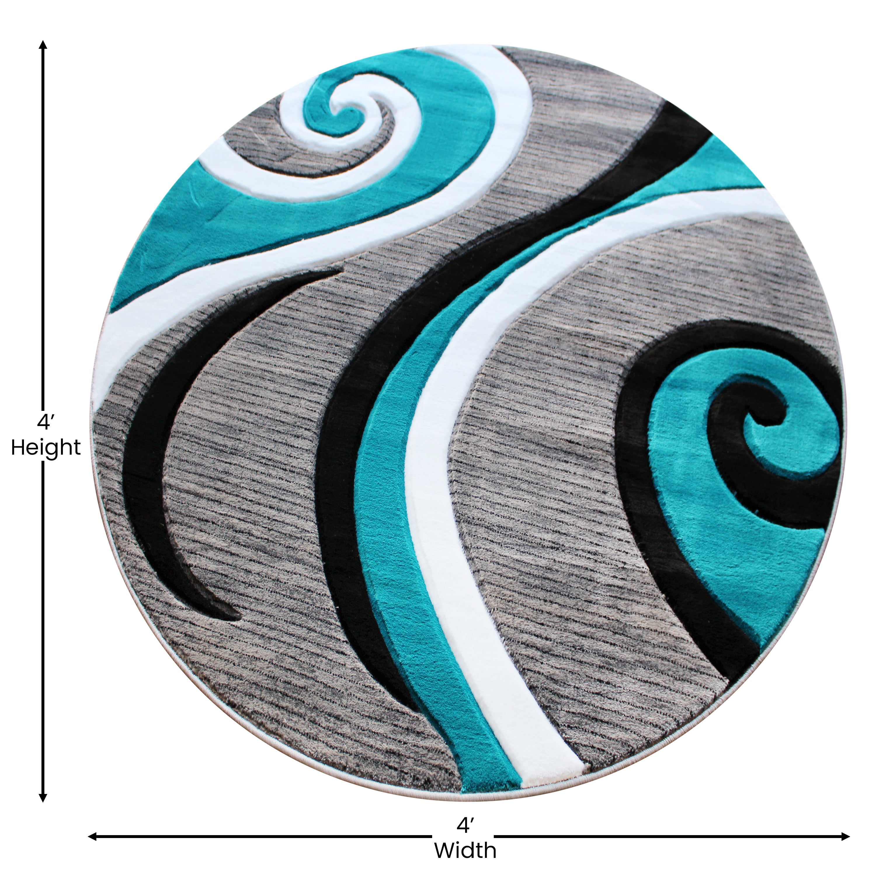 Athos Collection 4' x 4' Turquoise Abstract Area Rug - Olefin Rug with Jute Backing - Hallway, Entryway, or Bedroom