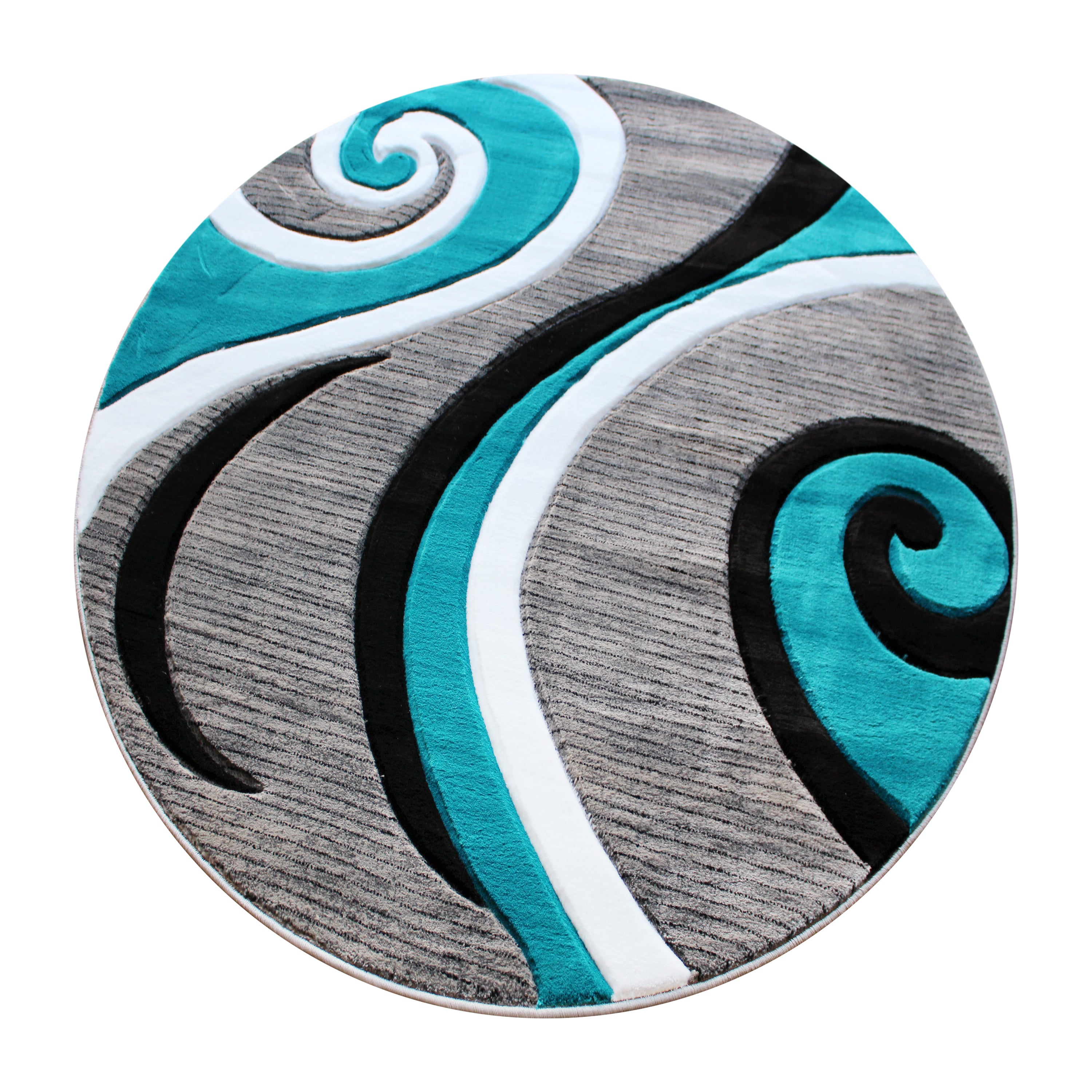 Athos Collection 5' x 5' Turquoise Abstract Area Rug - Olefin Rug with Jute Backing - Hallway, Entryway, or Bedroom