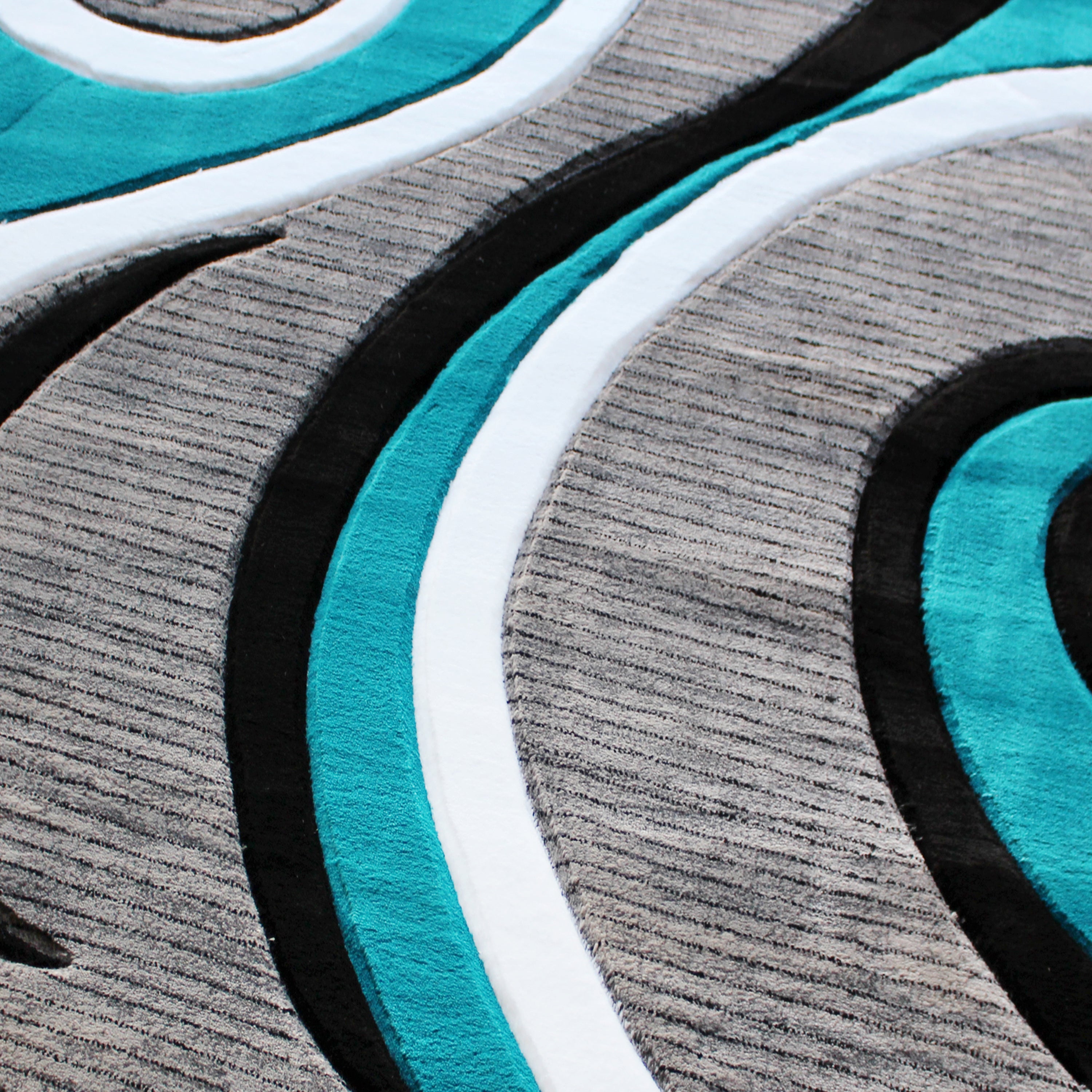 Athos Collection 5' x 5' Turquoise Abstract Area Rug - Olefin Rug with Jute Backing - Hallway, Entryway, or Bedroom