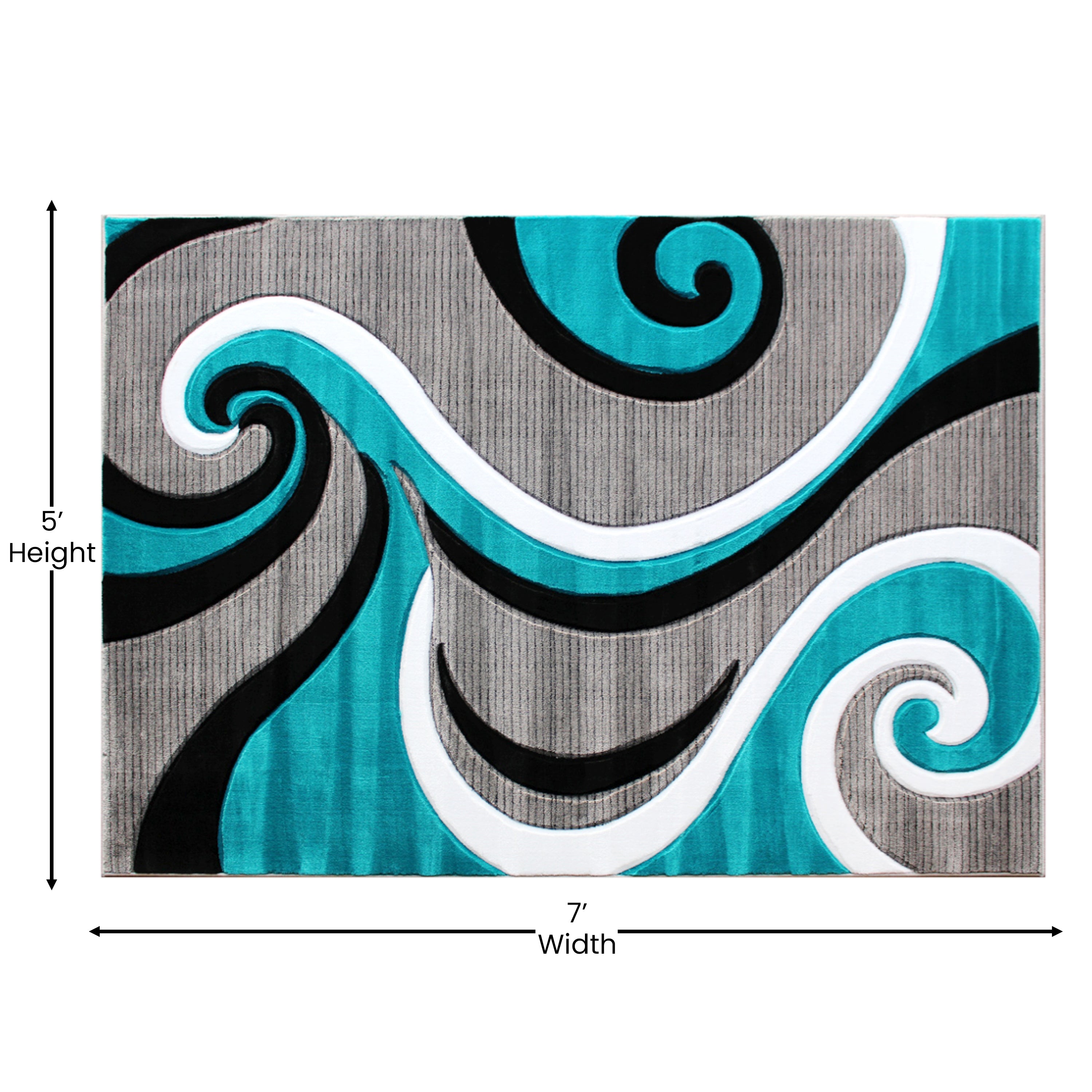 Athos Collection 5' x 7' Turquoise Abstract Area Rug - Olefin Rug with Jute Backing - Hallway, Entryway, or Bedroom