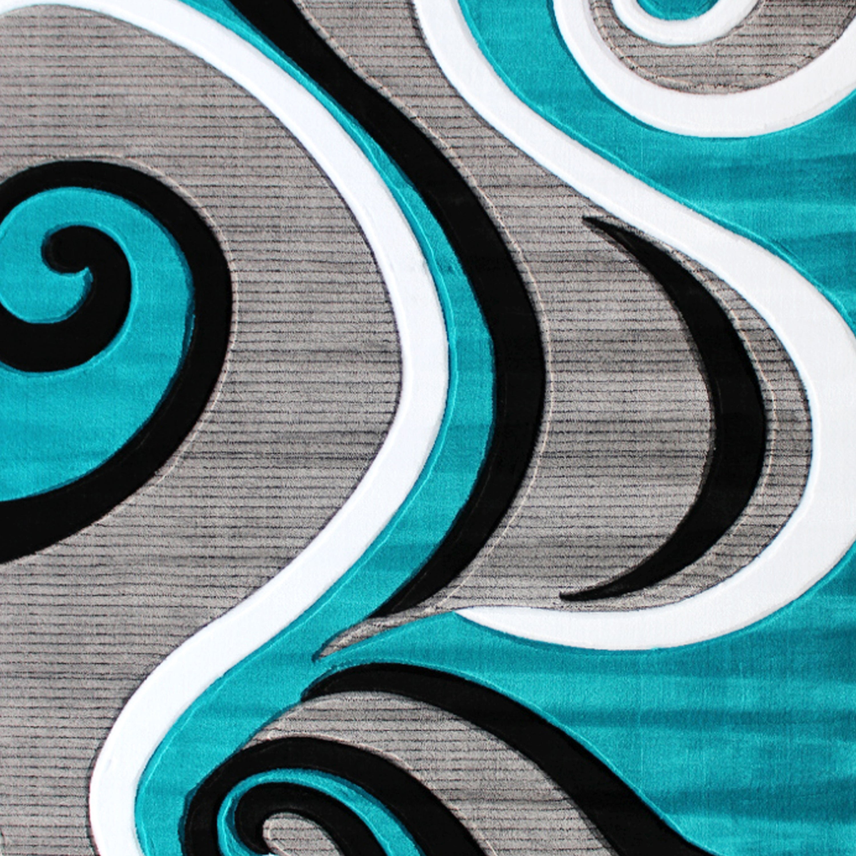 Athos Collection 5' x 7' Turquoise Abstract Area Rug - Olefin Rug with Jute Backing - Hallway, Entryway, or Bedroom
