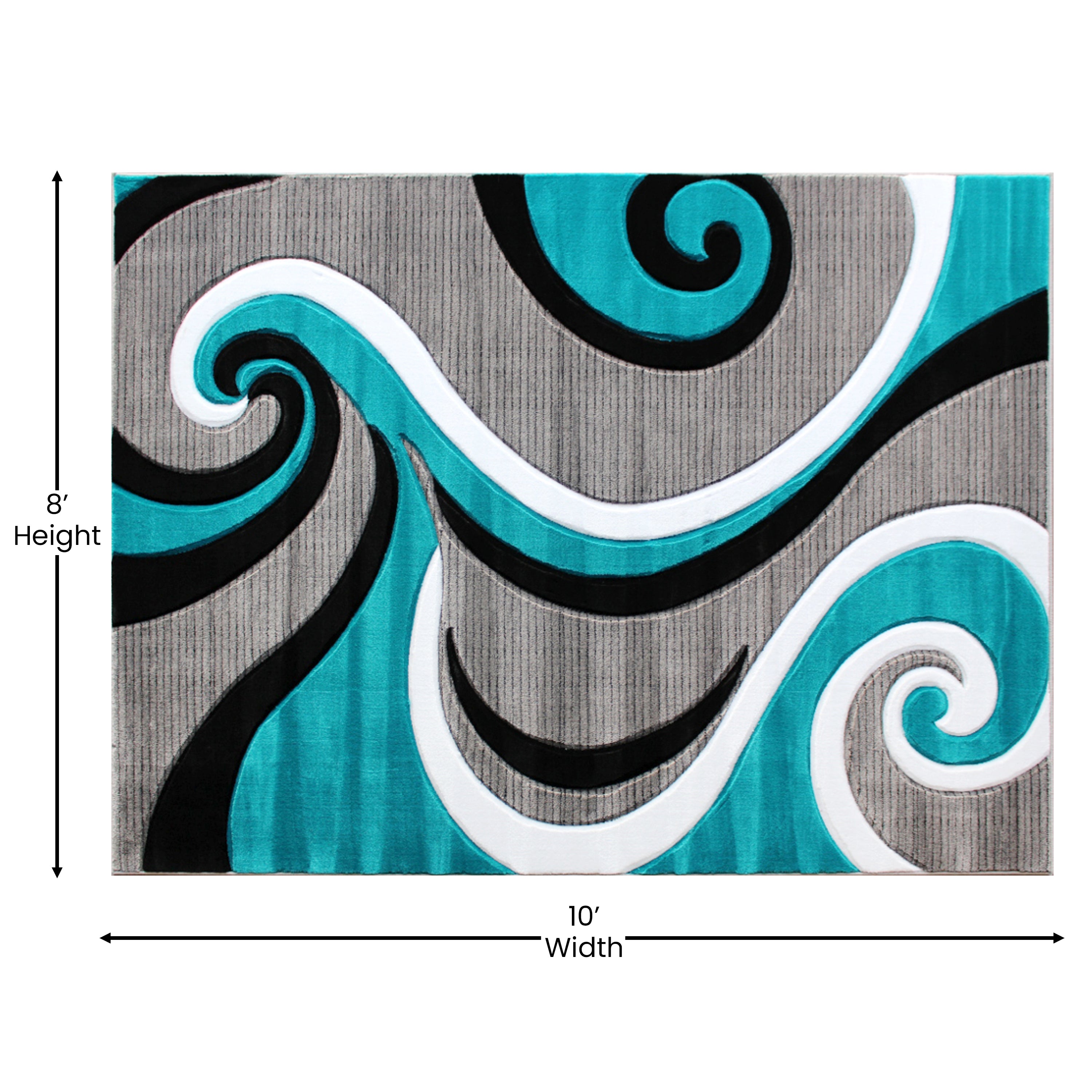 Athos Collection 8' x 10' Turquoise Abstract Area Rug - Olefin Rug with Jute Backing - Hallway, Entryway, or Bedroom