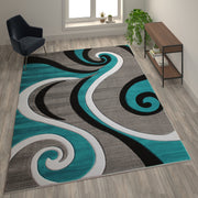 Athos Collection 8' x 10' Turquoise Abstract Area Rug - Olefin Rug with Jute Backing - Hallway, Entryway, or Bedroom