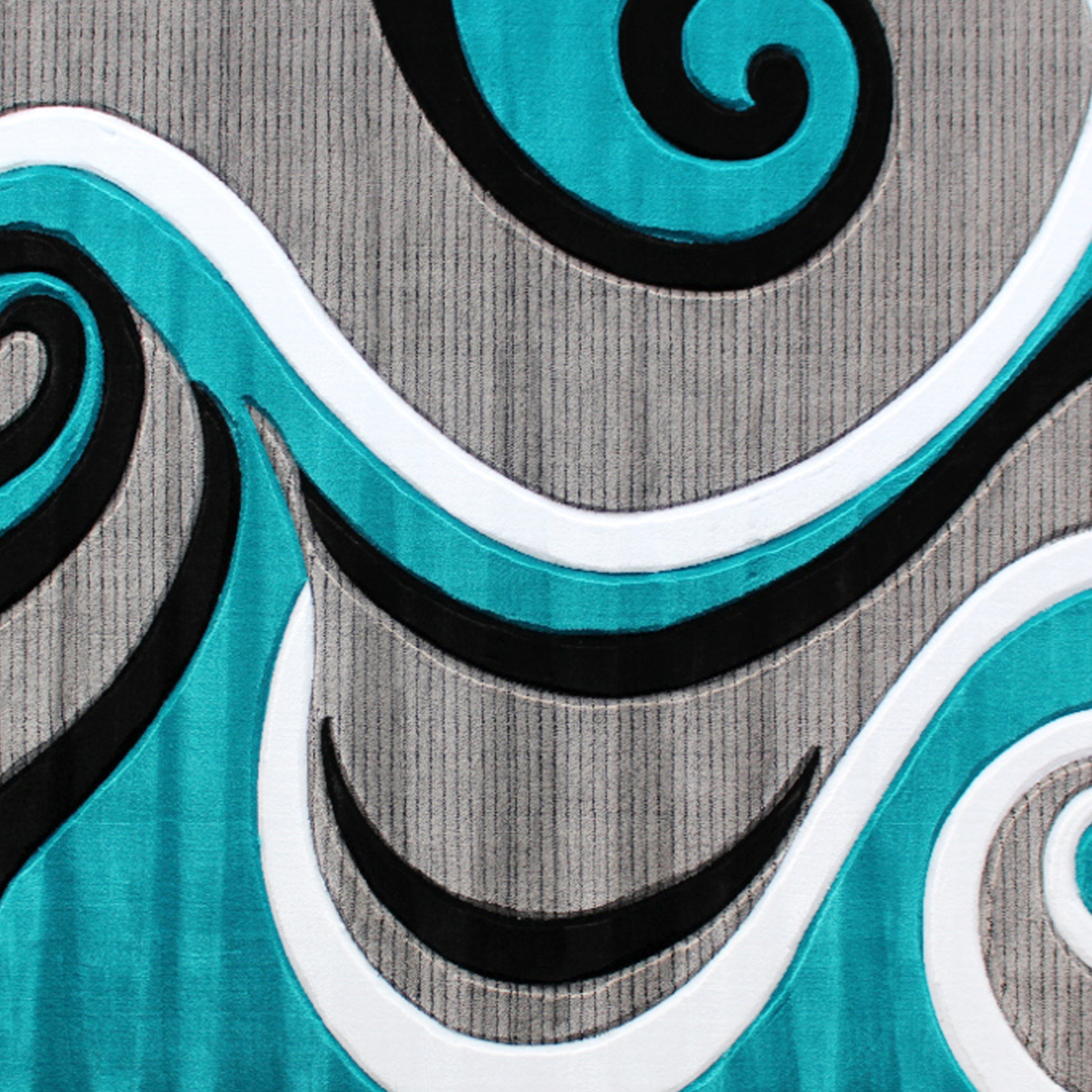 Athos Collection 8' x 10' Turquoise Abstract Area Rug - Olefin Rug with Jute Backing - Hallway, Entryway, or Bedroom