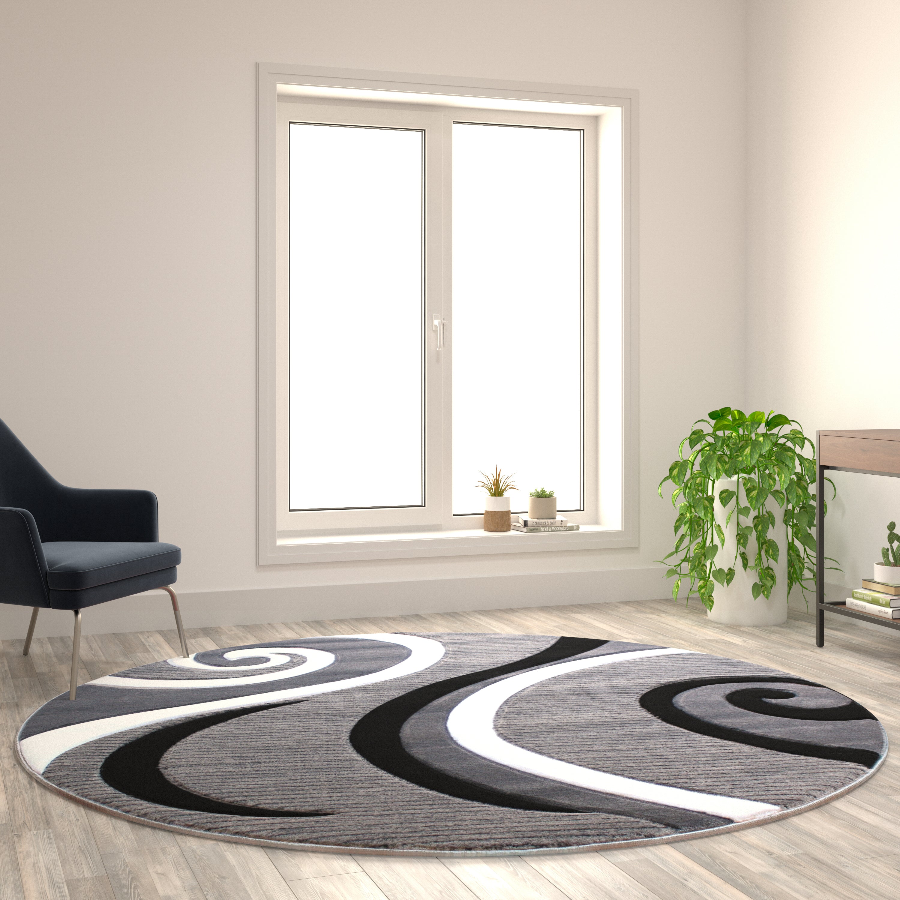 Athos Collection 8' x 8' Gray Abstract Area Rug - Olefin Rug with Jute Backing - Hallway, Entryway, or Bedroom