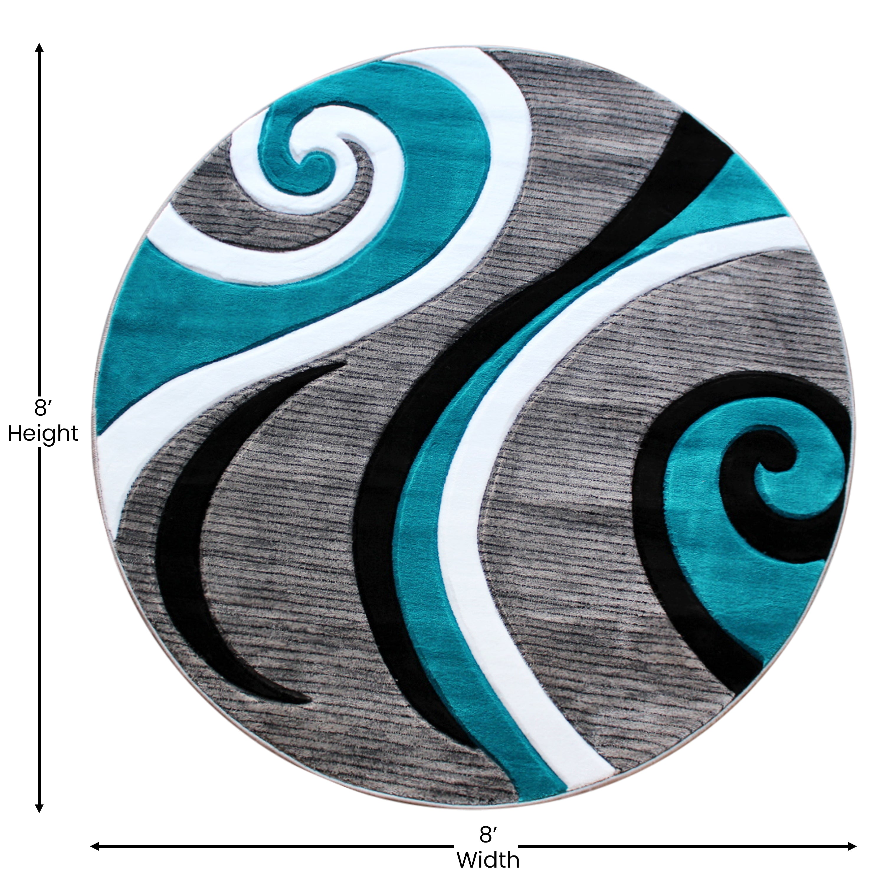 Athos Collection 8' x 8' Turquoise Abstract Area Rug - Olefin Rug with Jute Backing - Hallway, Entryway, or Bedroom