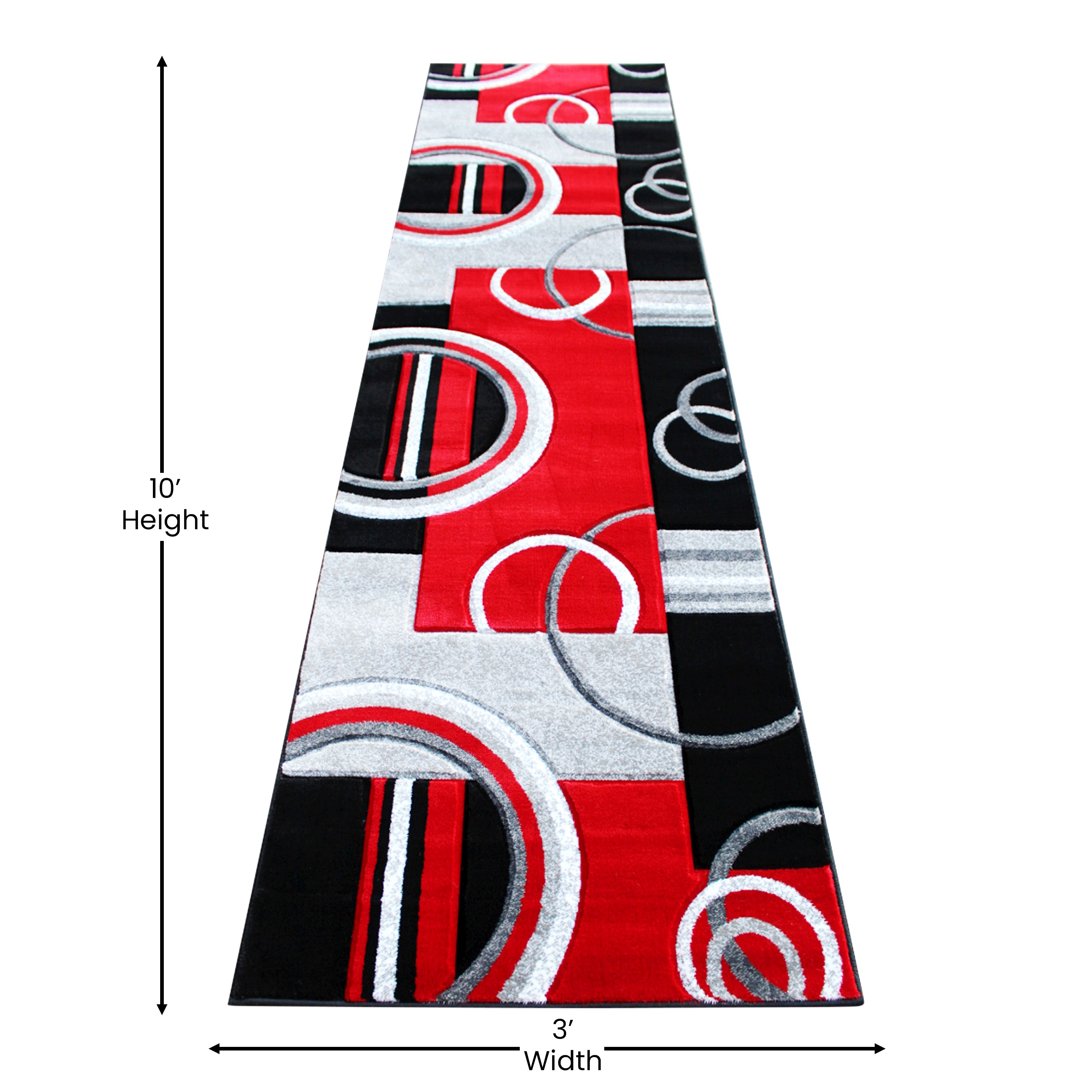 Audra Collection 3' x 10' Red Abstract Area Rug - Olefin Rug with Jute Backing - Entryway, Living Room, or Bedroom