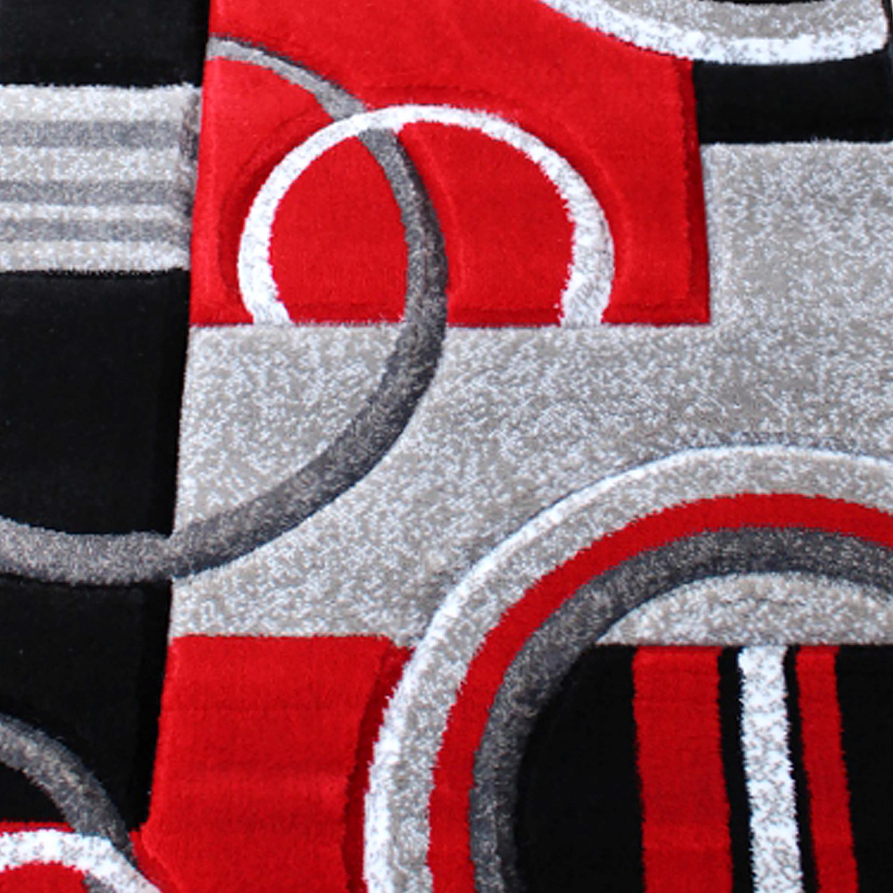 Audra Collection 3' x 16' Red Abstract Area Rug - Olefin Rug with Jute Backing - Entryway, Living Room, or Bedroom
