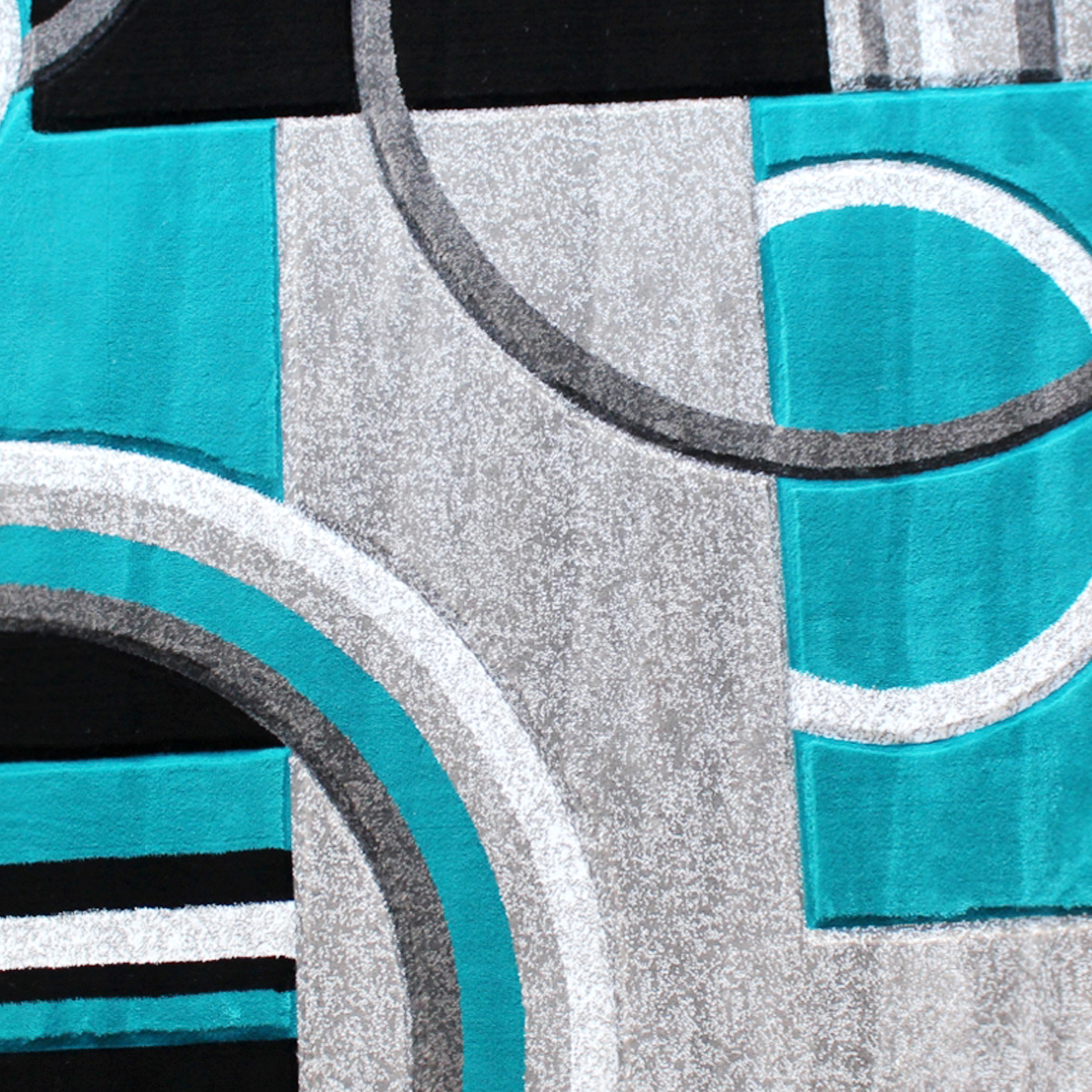 Audra Collection Round 5' x 5' Turquoise Abstract Area Rug - Olefin Rug with Jute Backing - Entryway, Living Room, or Bedroom