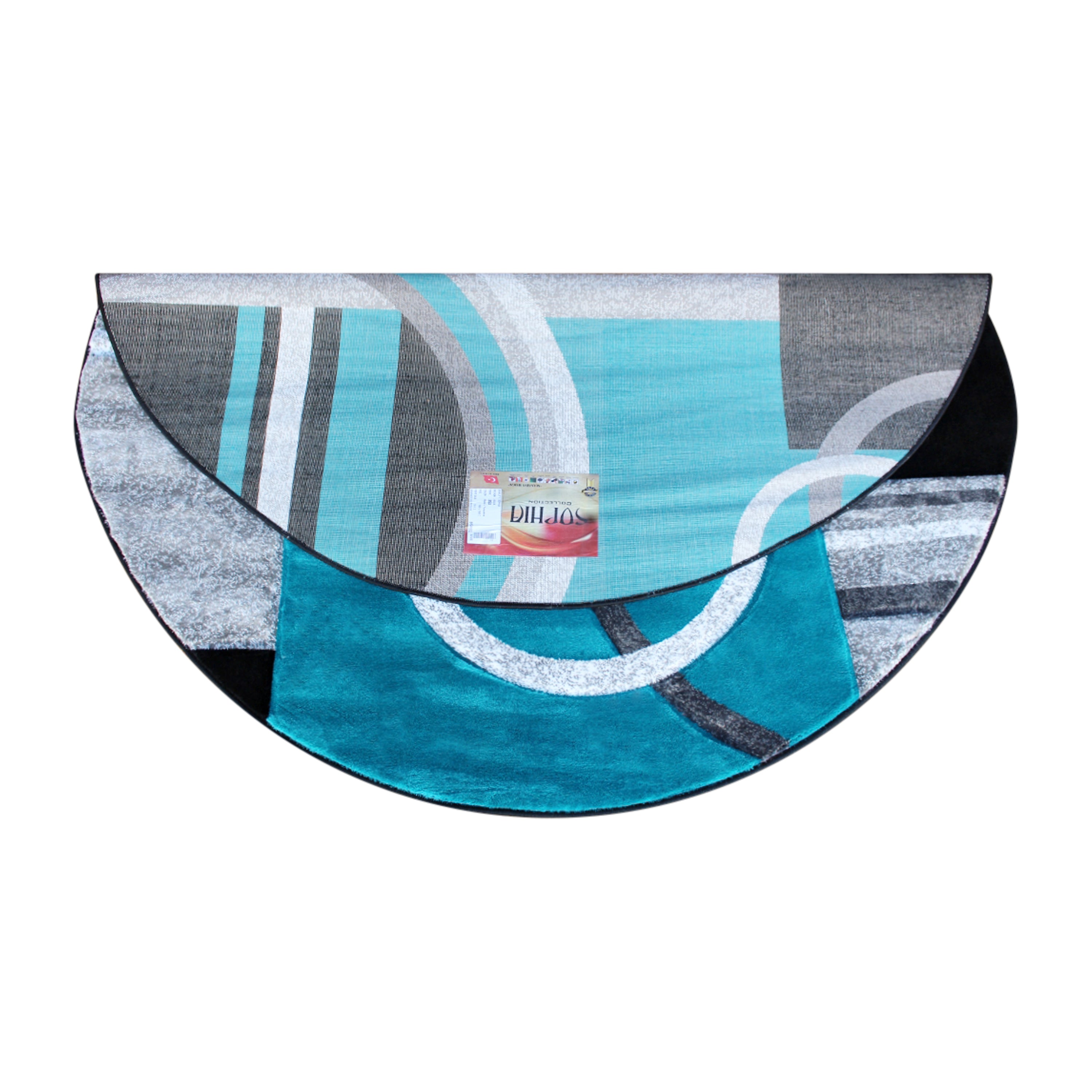 Audra Collection Round 5' x 5' Turquoise Abstract Area Rug - Olefin Rug with Jute Backing - Entryway, Living Room, or Bedroom