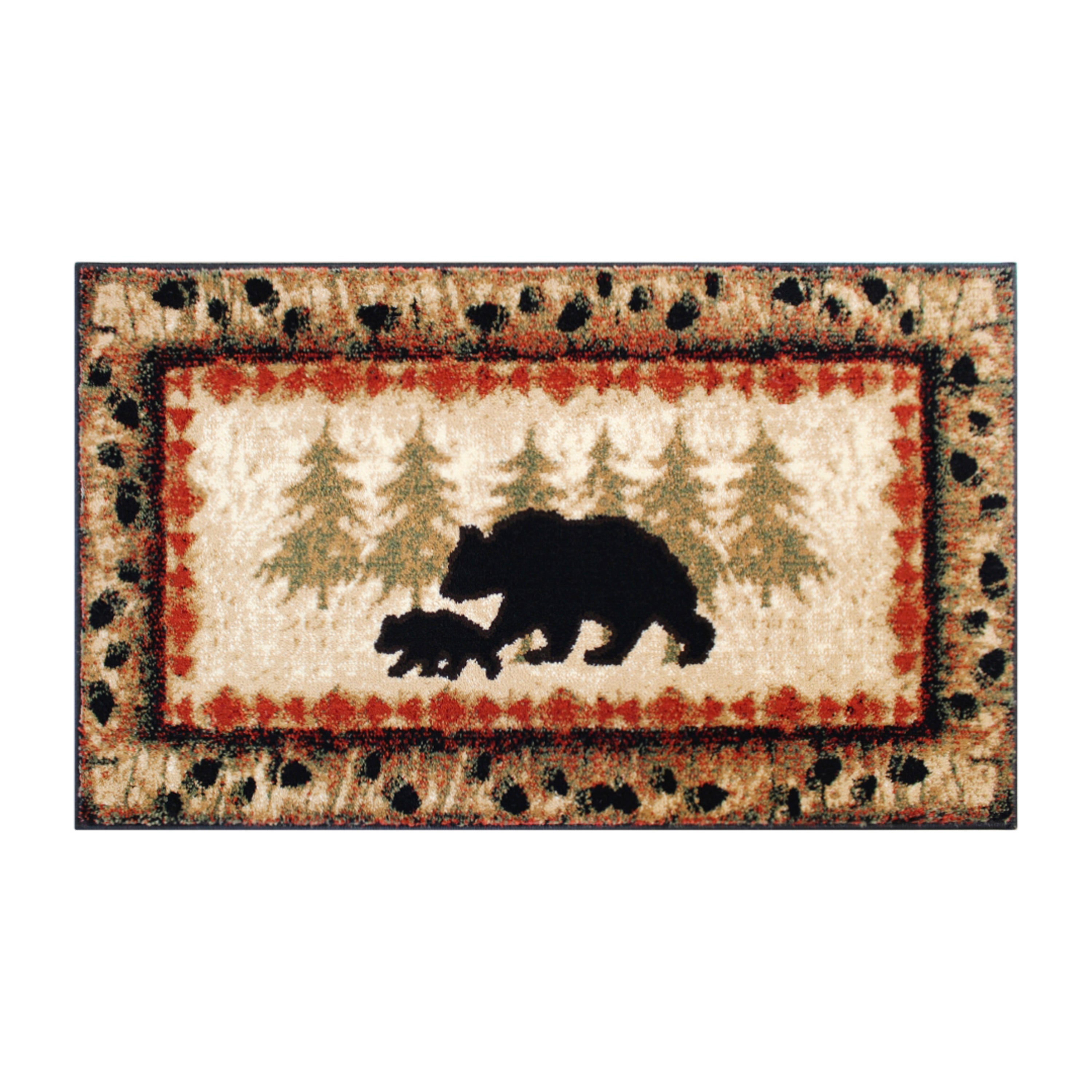 Ursus Collection 2' x 3' Rustic Lodge Wandering Black Bear and Cub Area Rug with Jute Backing