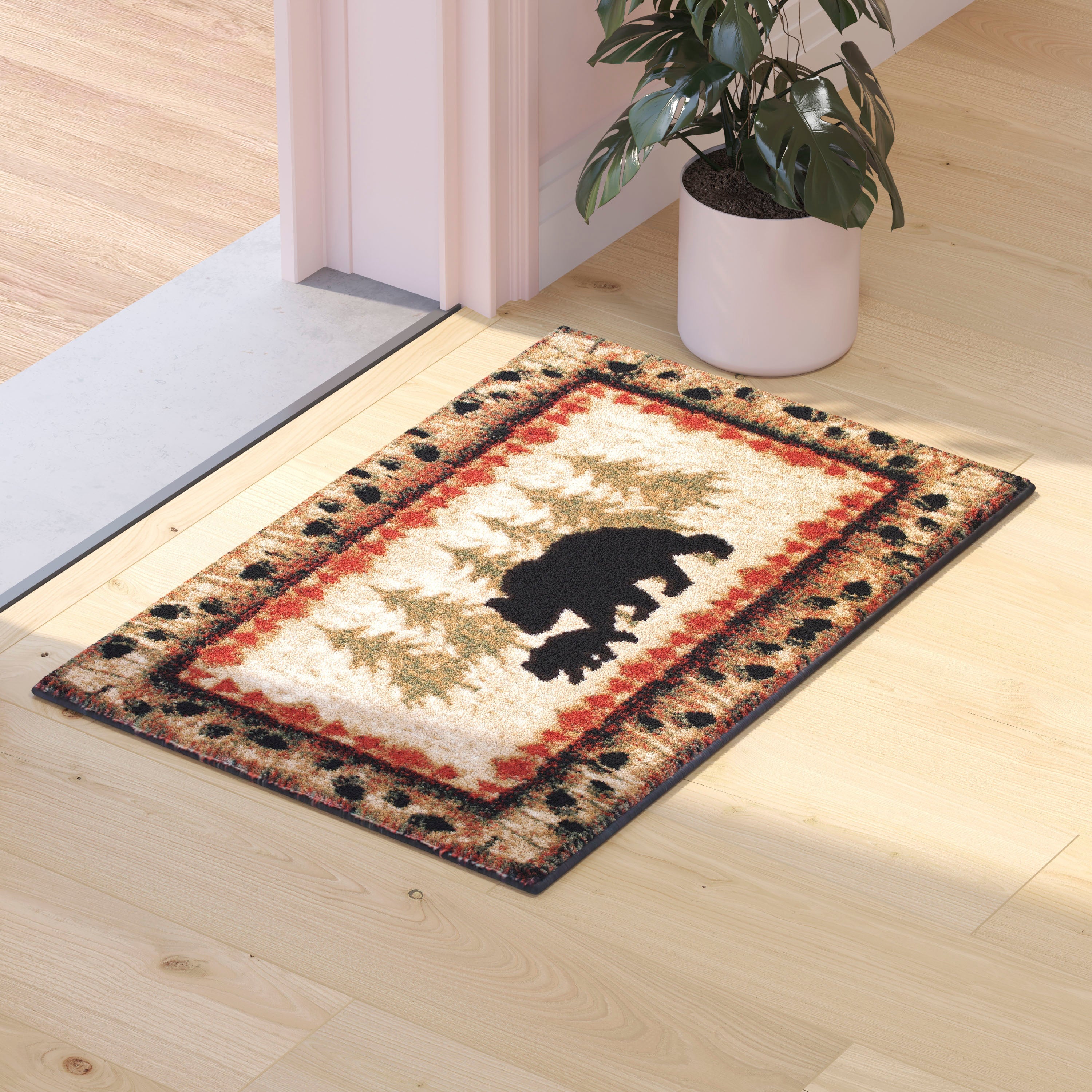 Ursus Collection 2' x 3' Rustic Lodge Wandering Black Bear and Cub Area Rug with Jute Backing