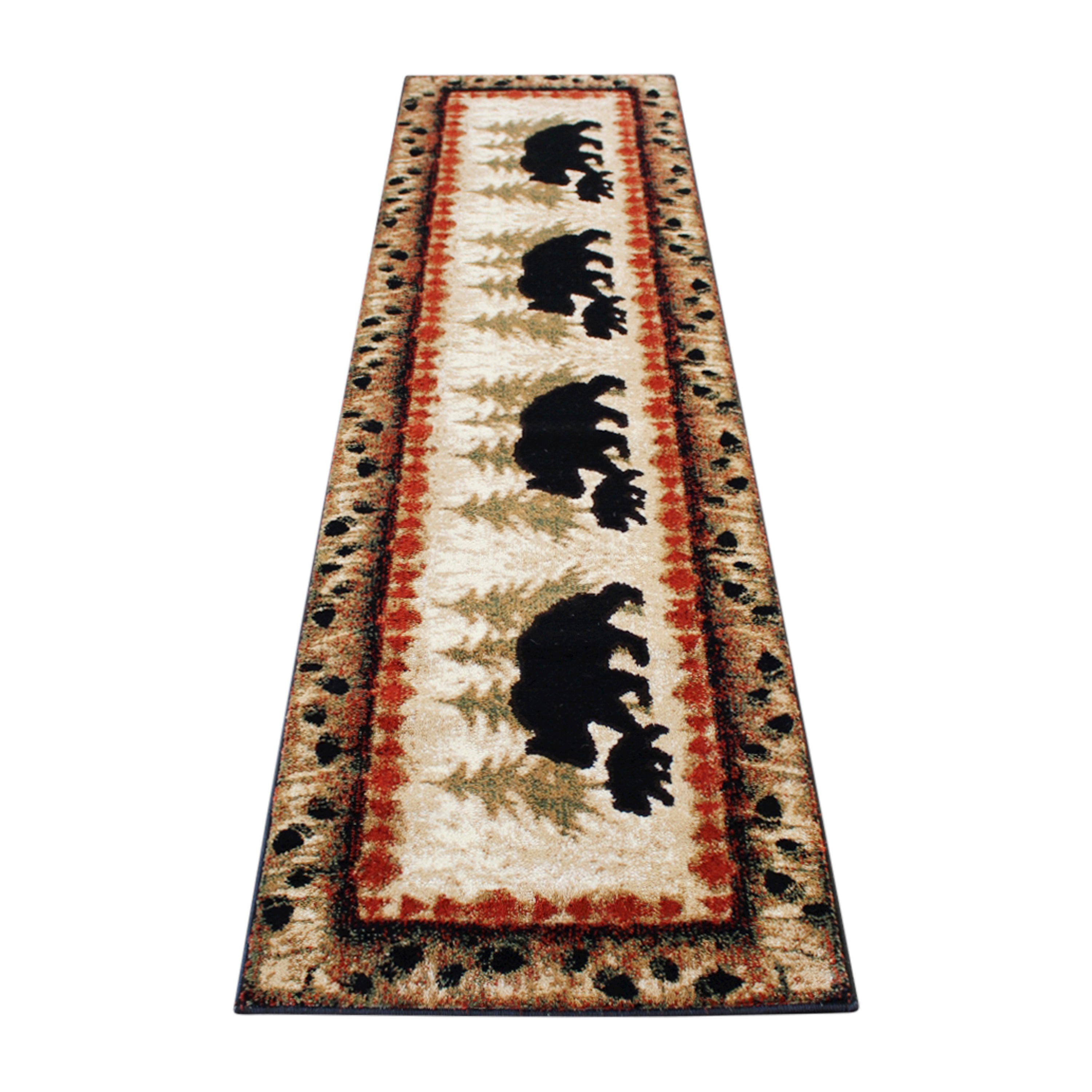 Ursus Collection 2' x 7' Rustic Lodge Wandering Black Bear and Cub Area Rug with Jute Backing