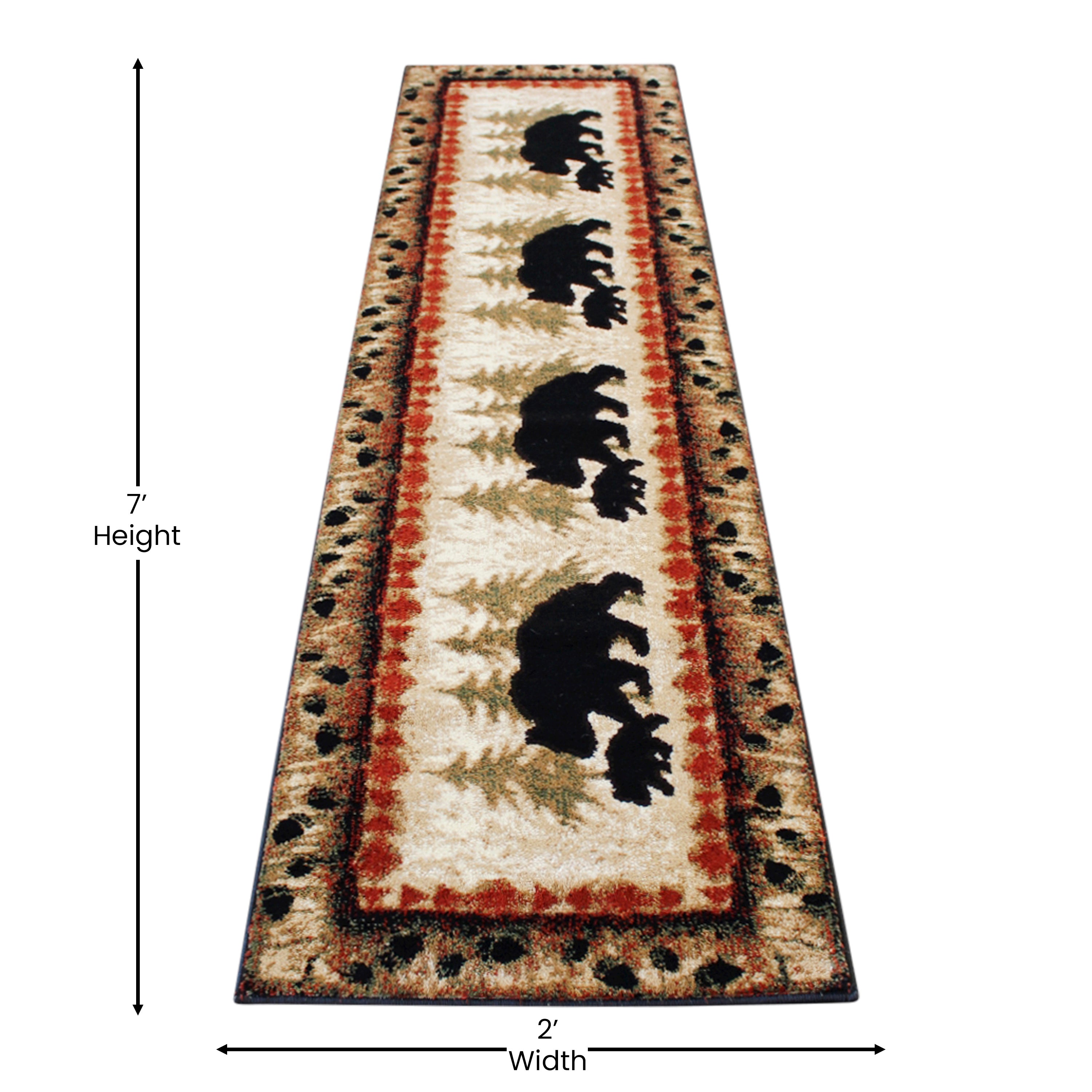 Ursus Collection 2' x 7' Rustic Lodge Wandering Black Bear and Cub Area Rug with Jute Backing
