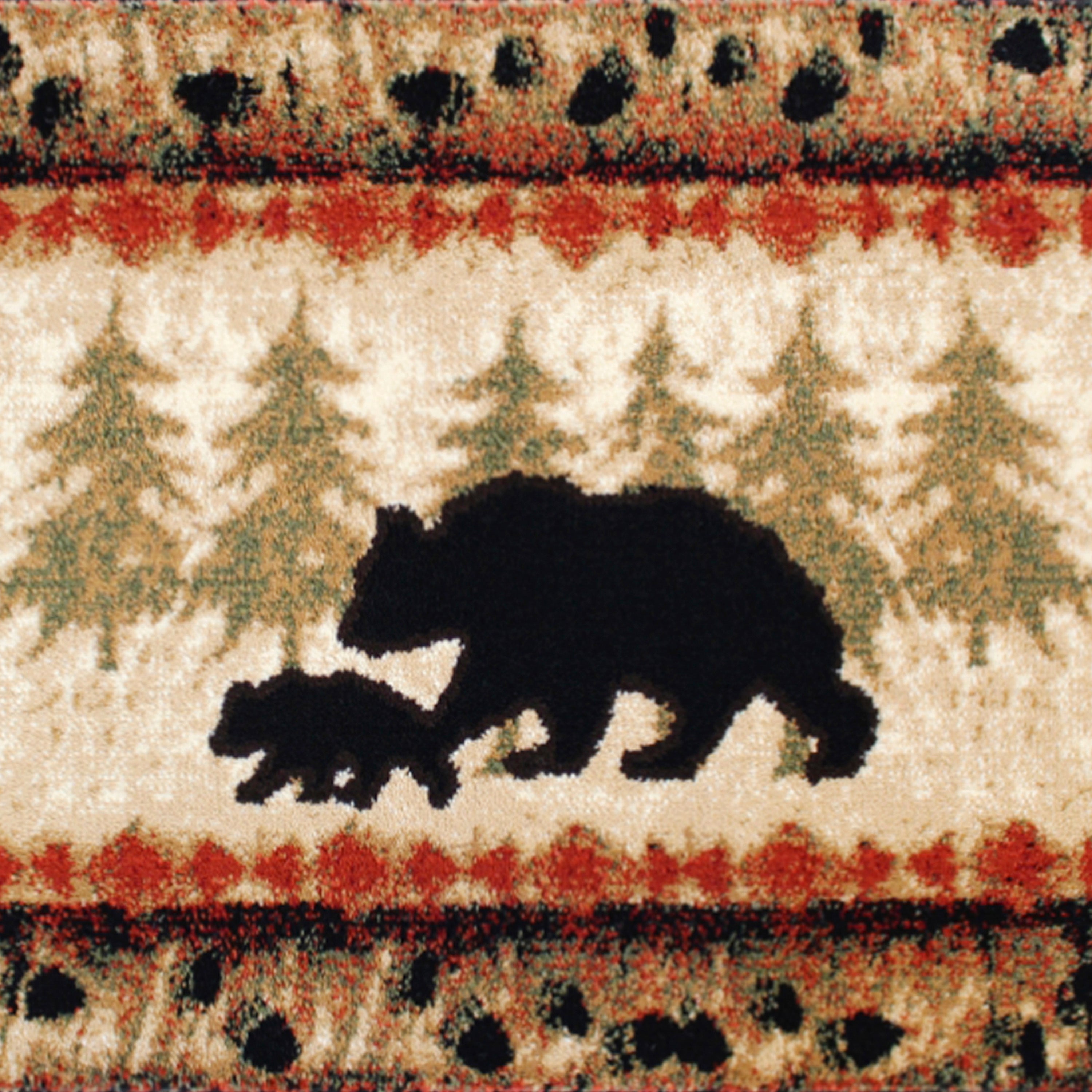 Ursus Collection 2' x 7' Rustic Lodge Wandering Black Bear and Cub Area Rug with Jute Backing