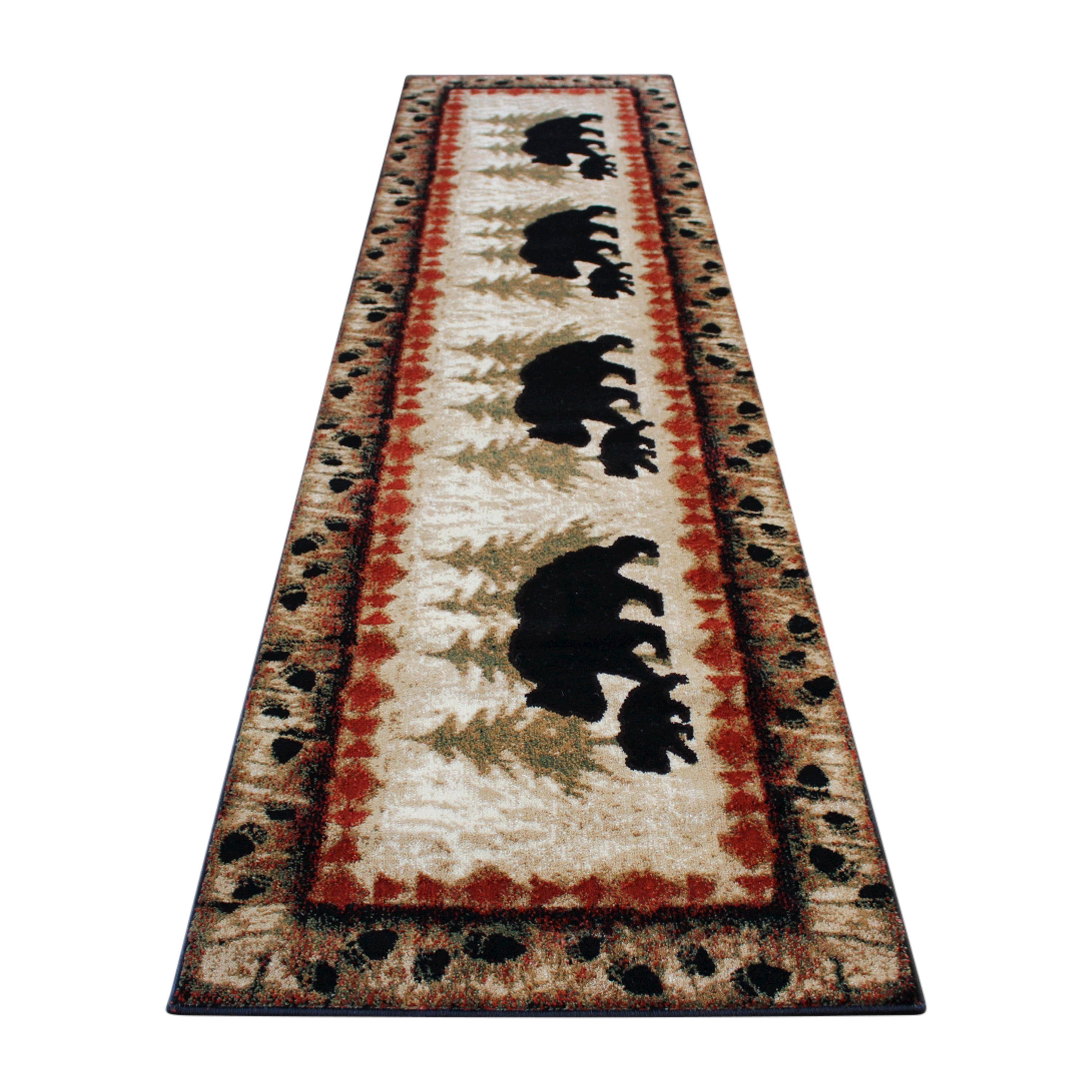 Ursus Collection 3' x 10' Rustic Lodge Wandering Black Bear and Cub Area Rug with Jute Backing