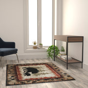 Ursus Collection 4' x 5' Rustic Lodge Wandering Black Bear and Cub Area Rug with Jute Backing