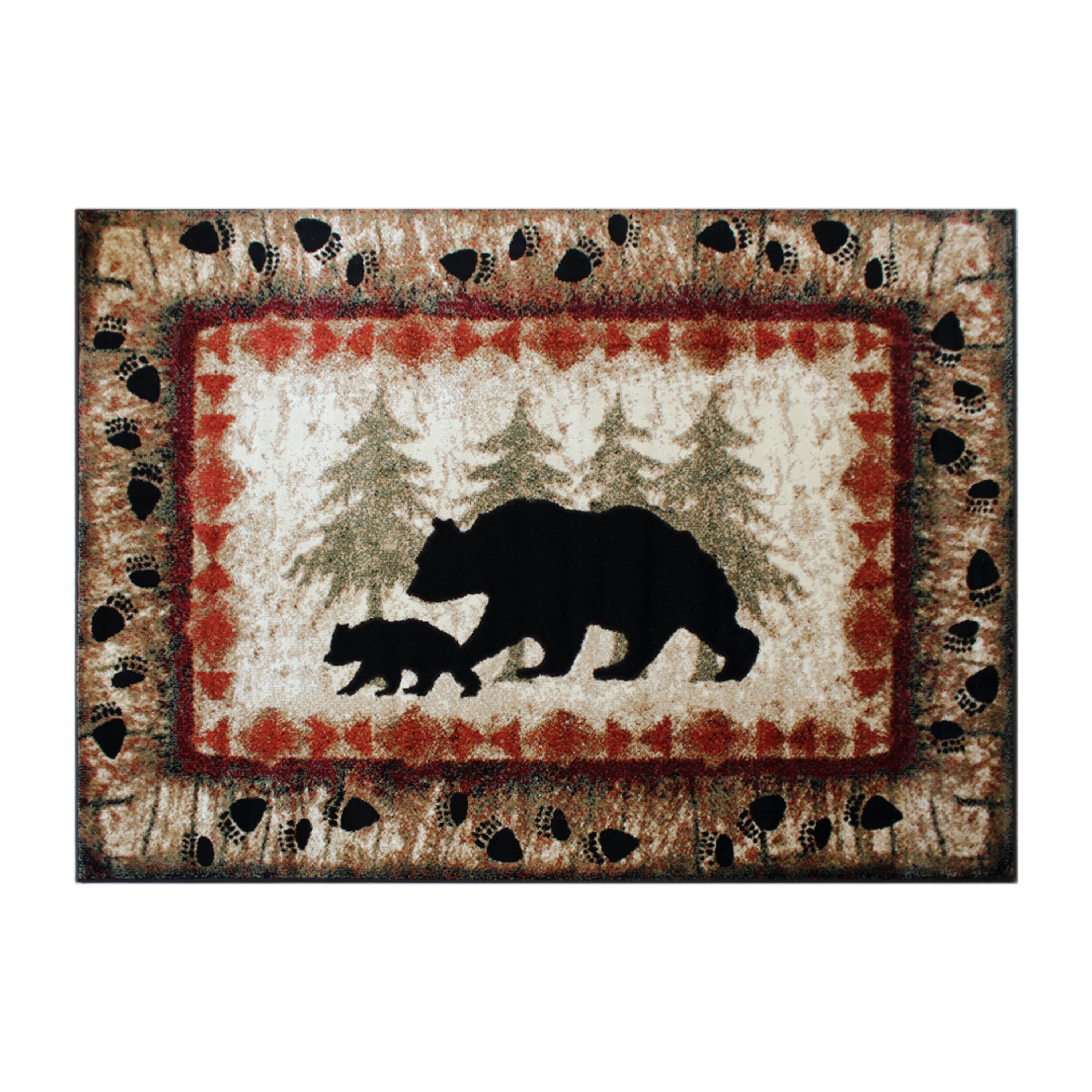 Ursus Collection 5' x 7' Rustic Lodge Wandering Black Bear and Cub Area Rug with Jute Backing