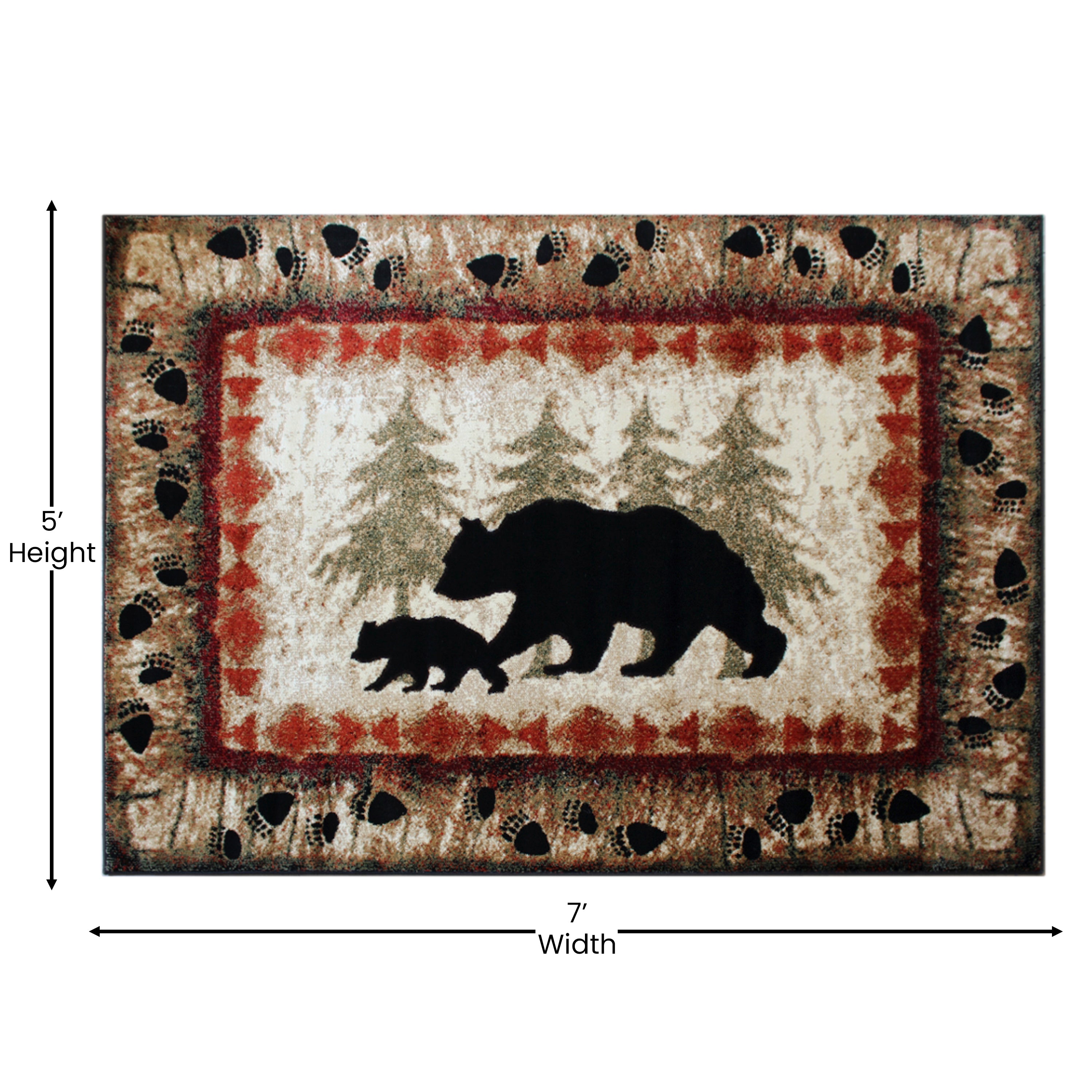 Ursus Collection 5' x 7' Rustic Lodge Wandering Black Bear and Cub Area Rug with Jute Backing