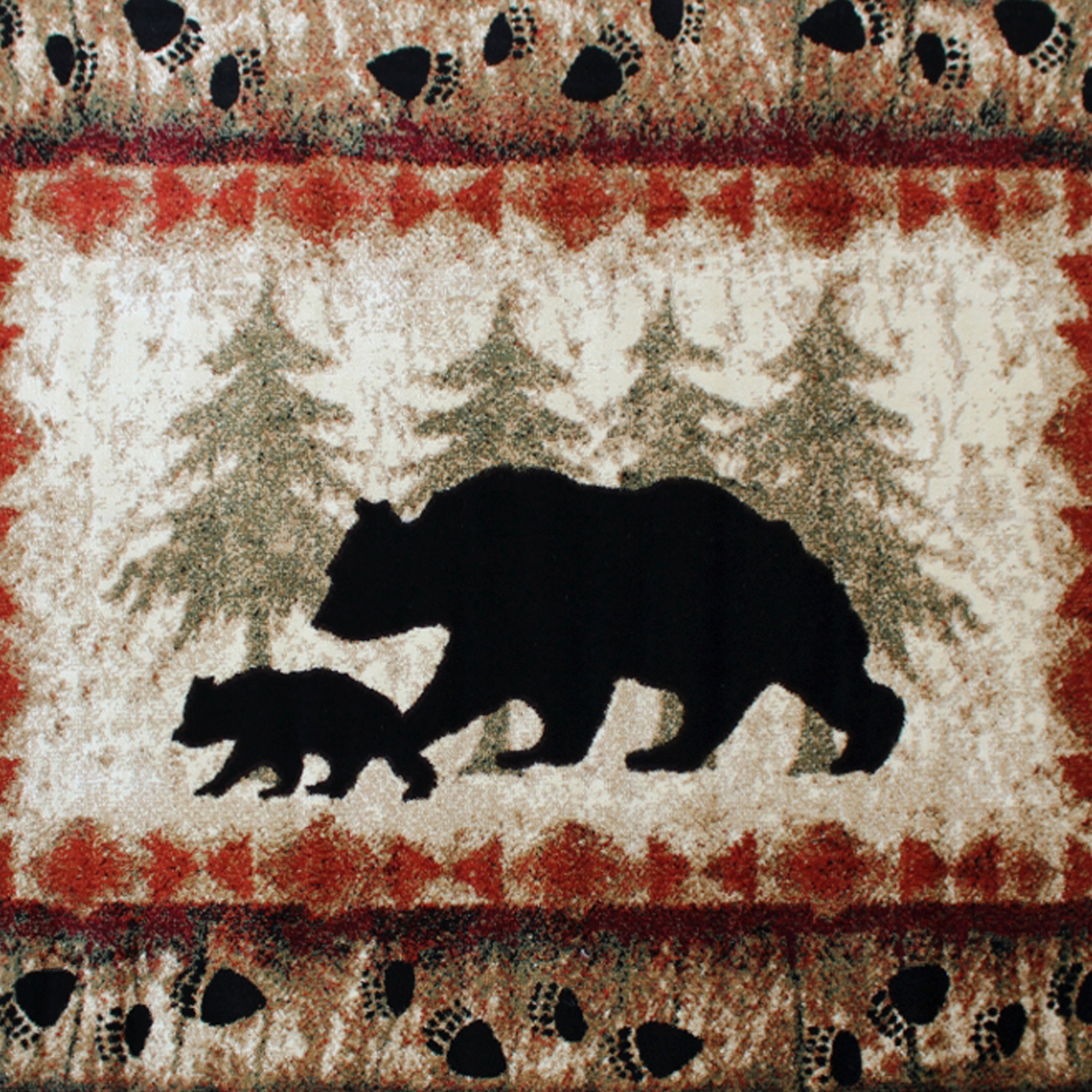 Ursus Collection 5' x 7' Rustic Lodge Wandering Black Bear and Cub Area Rug with Jute Backing