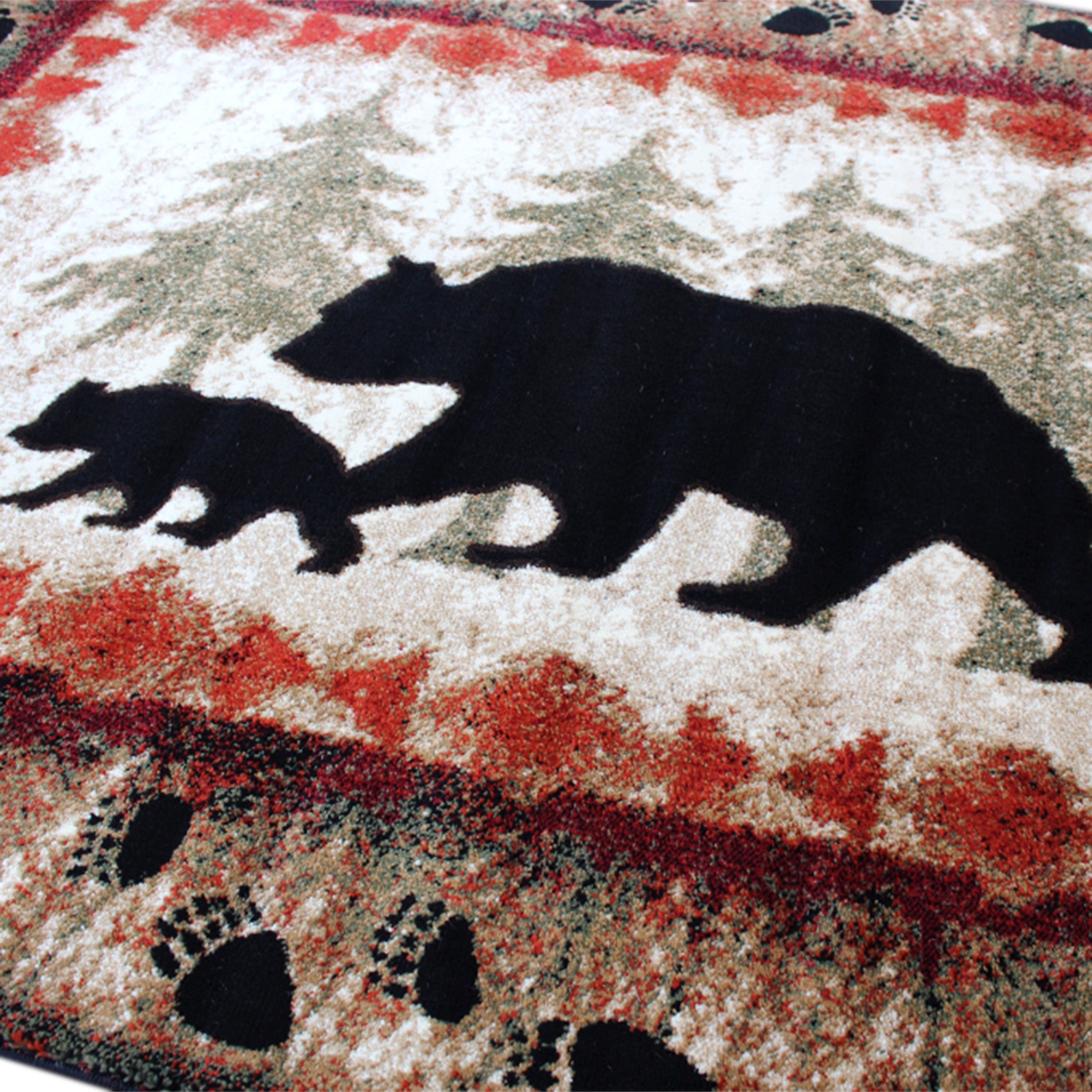 Ursus Collection 5' x 7' Rustic Lodge Wandering Black Bear and Cub Area Rug with Jute Backing