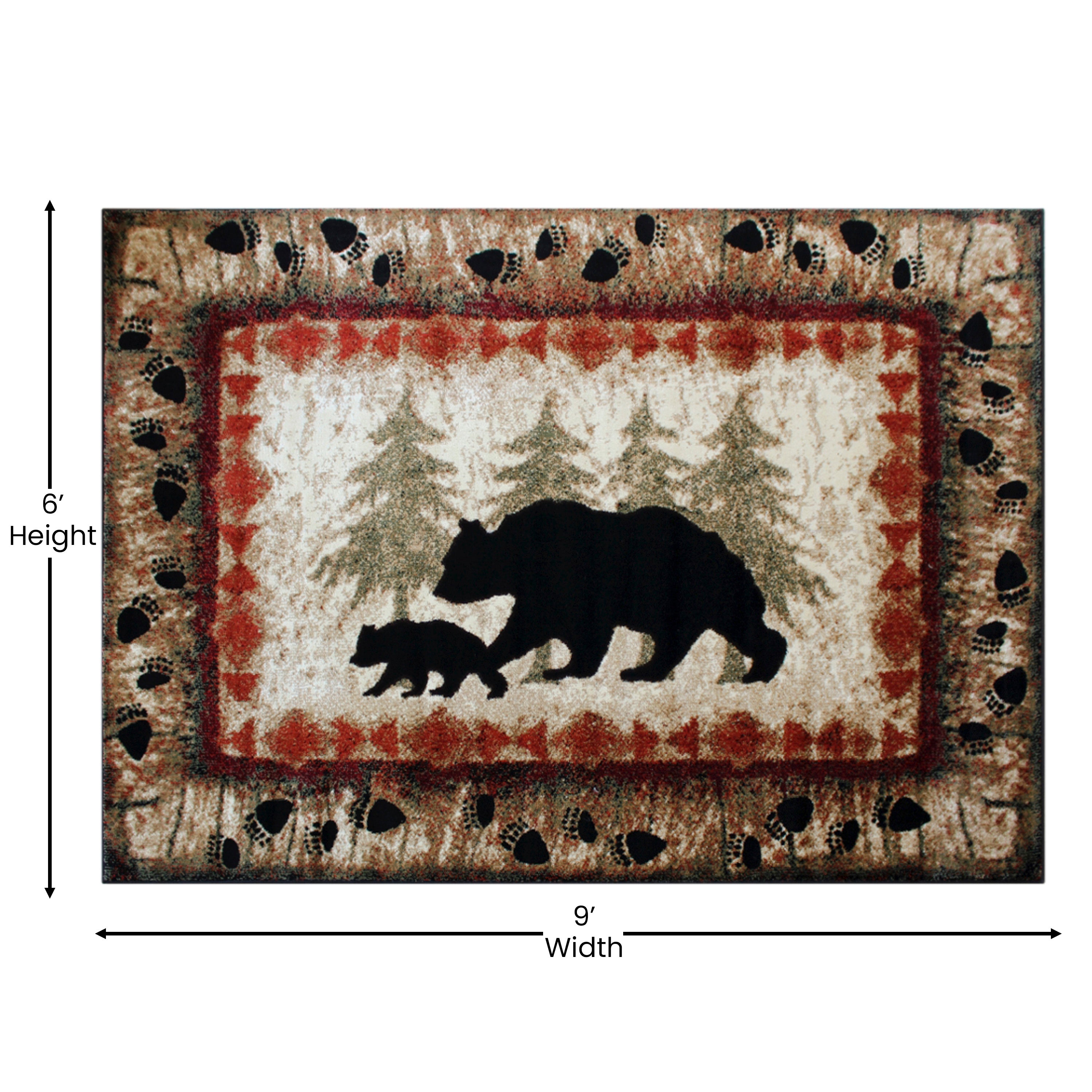 Ursus Collection 6' x 9' Rustic Lodge Wandering Black Bear and Cub Area Rug with Jute Backing