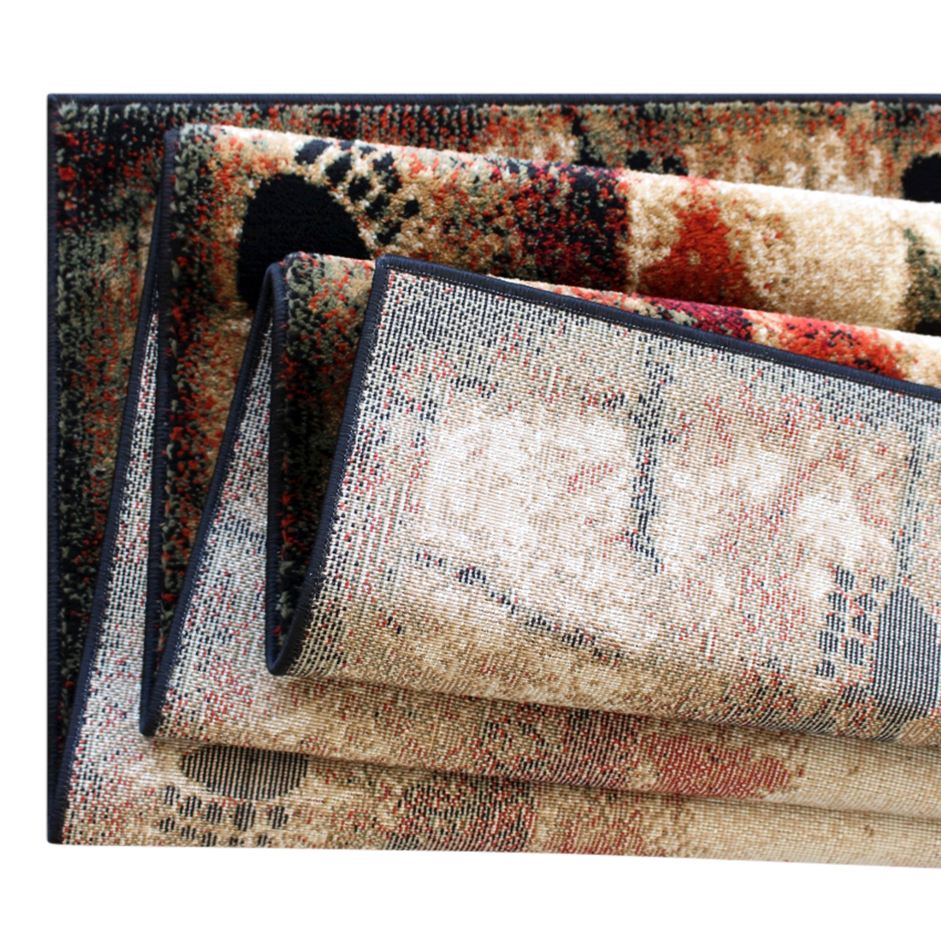 Ursus Collection 6' x 9' Rustic Lodge Wandering Black Bear and Cub Area Rug with Jute Backing