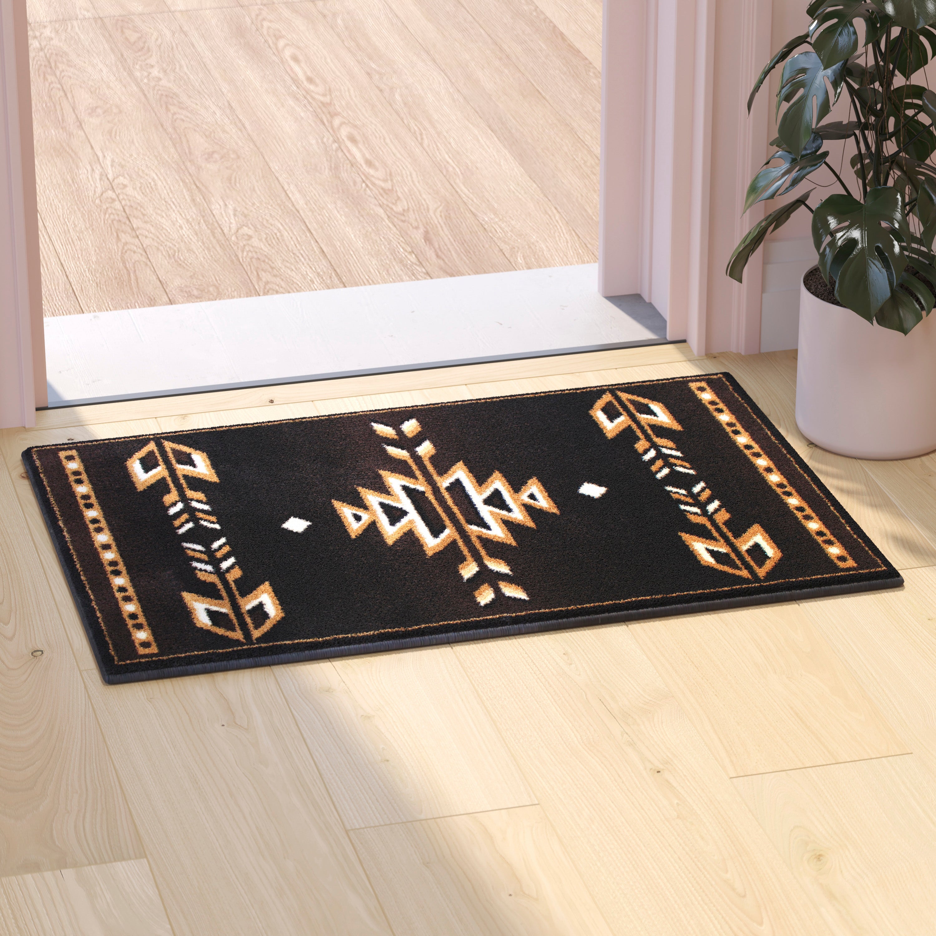 Amado Collection Southwestern 2' x 3' Brown Area Rug - Olefin Accent Rug with Jute Backing - Living Room, Bedroom, Entryway