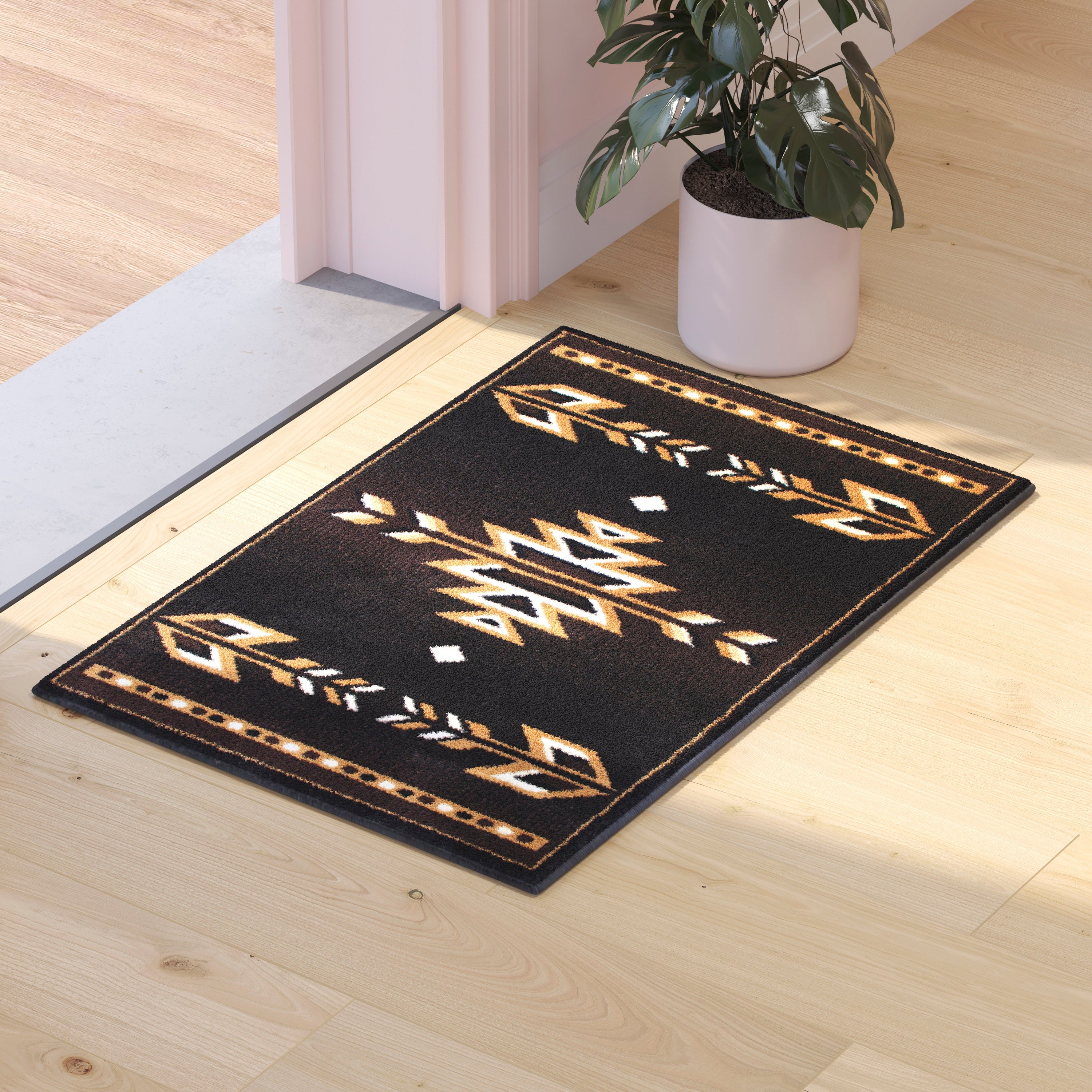 Amado Collection Southwestern 2' x 3' Brown Area Rug - Olefin Accent Rug with Jute Backing - Living Room, Bedroom, Entryway